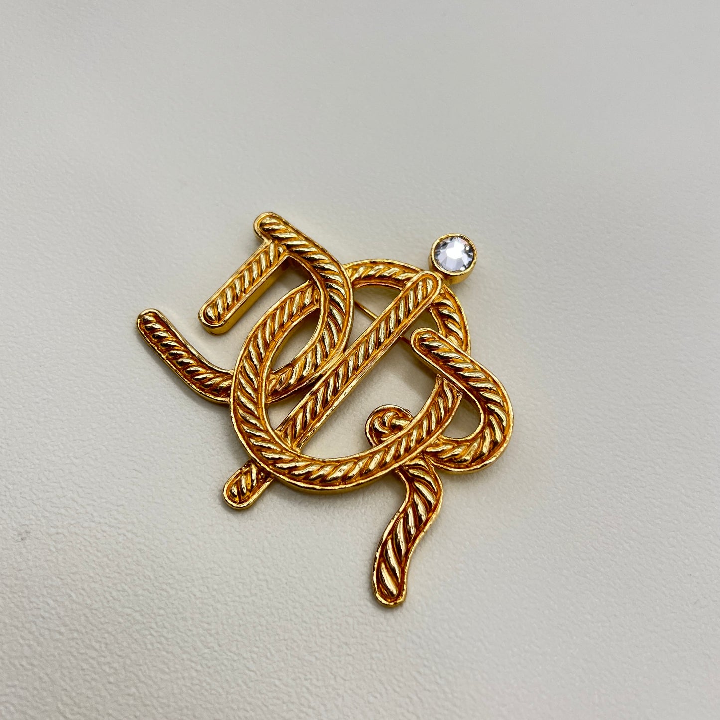 Christian Dior Vintage Dior Logo With Rhinestone Golden Brooch