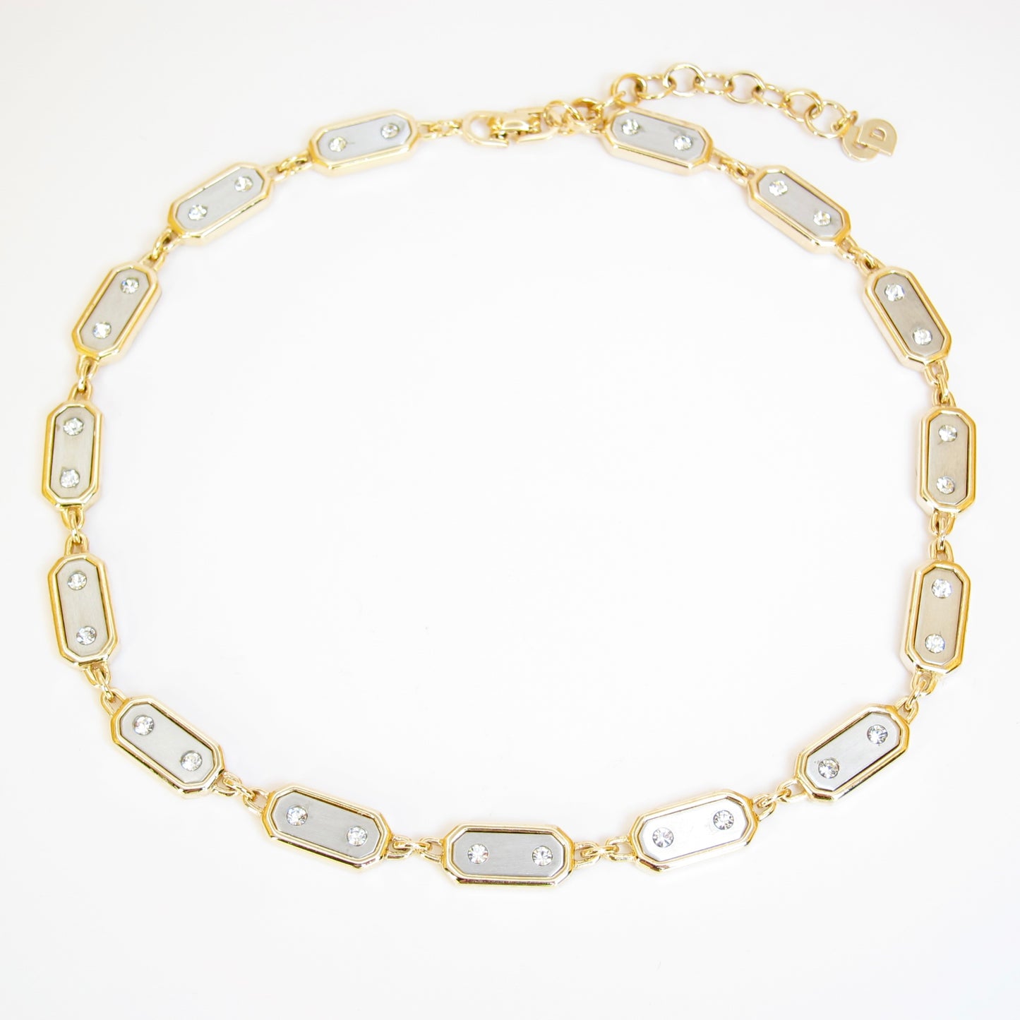 Christian Dior Vintage Stylish Rhinestone with Silver and Golden Necklace