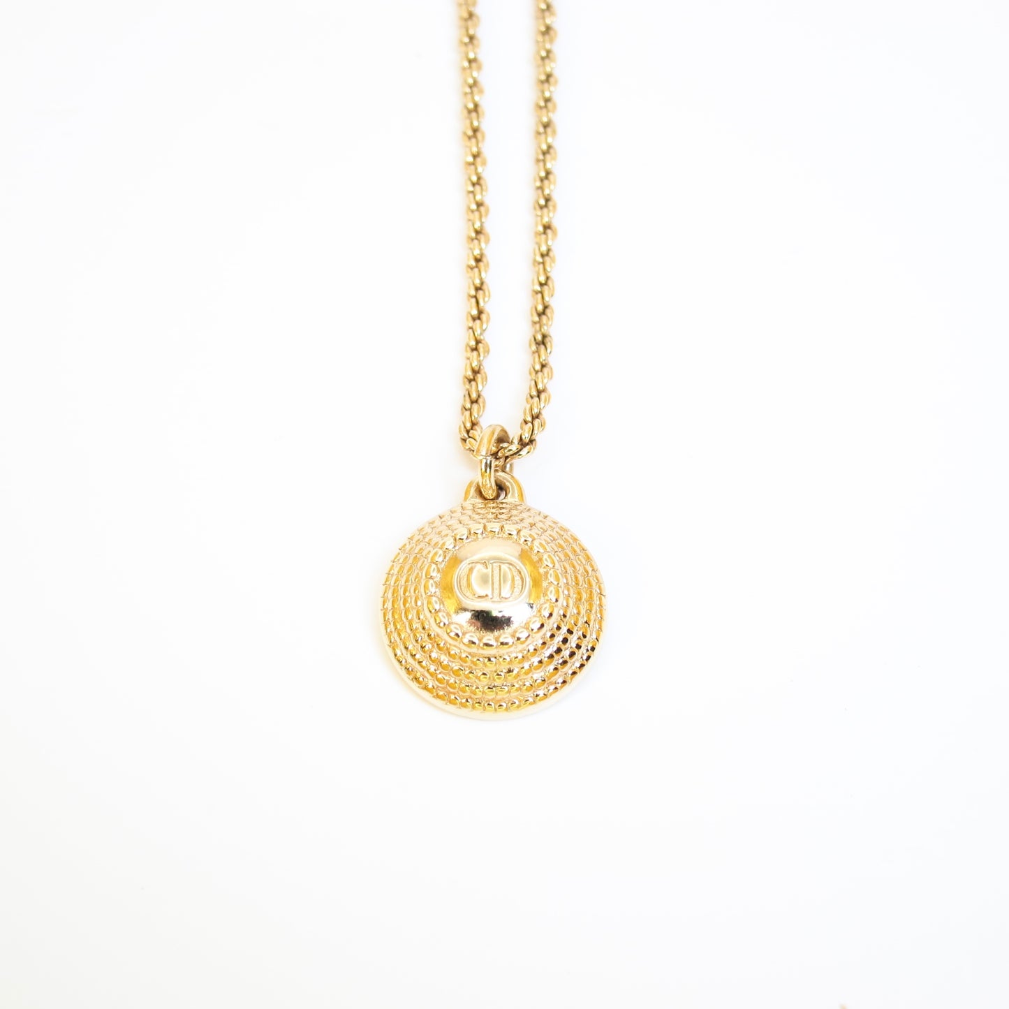 Christian Dior Vintage CD Logo in Circle Pendant Golden Necklace