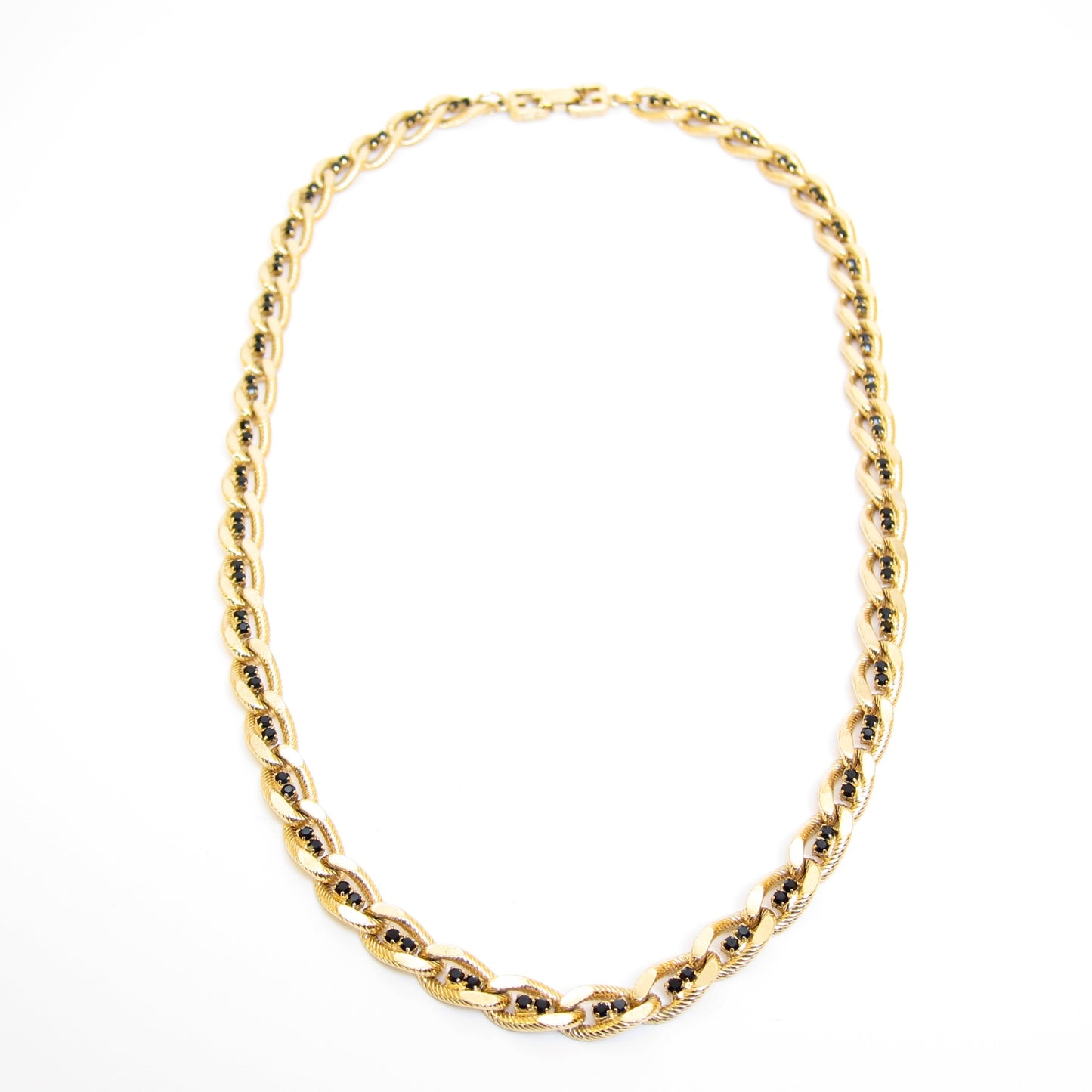 Givenchy Vintage Black Color Stone Golden Chain Necklace
