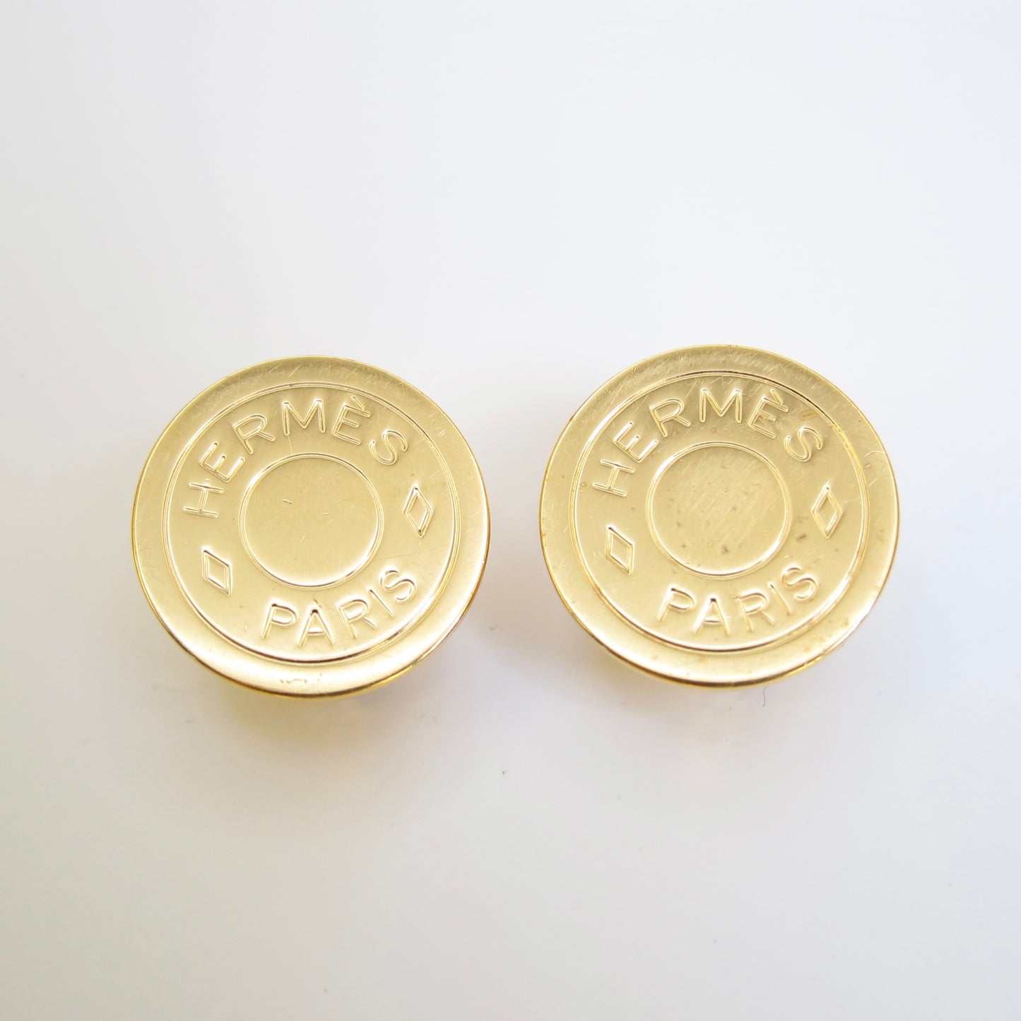 Hermes Vintage Hermes Logo On Round Shape Golden Clip-on Earrings