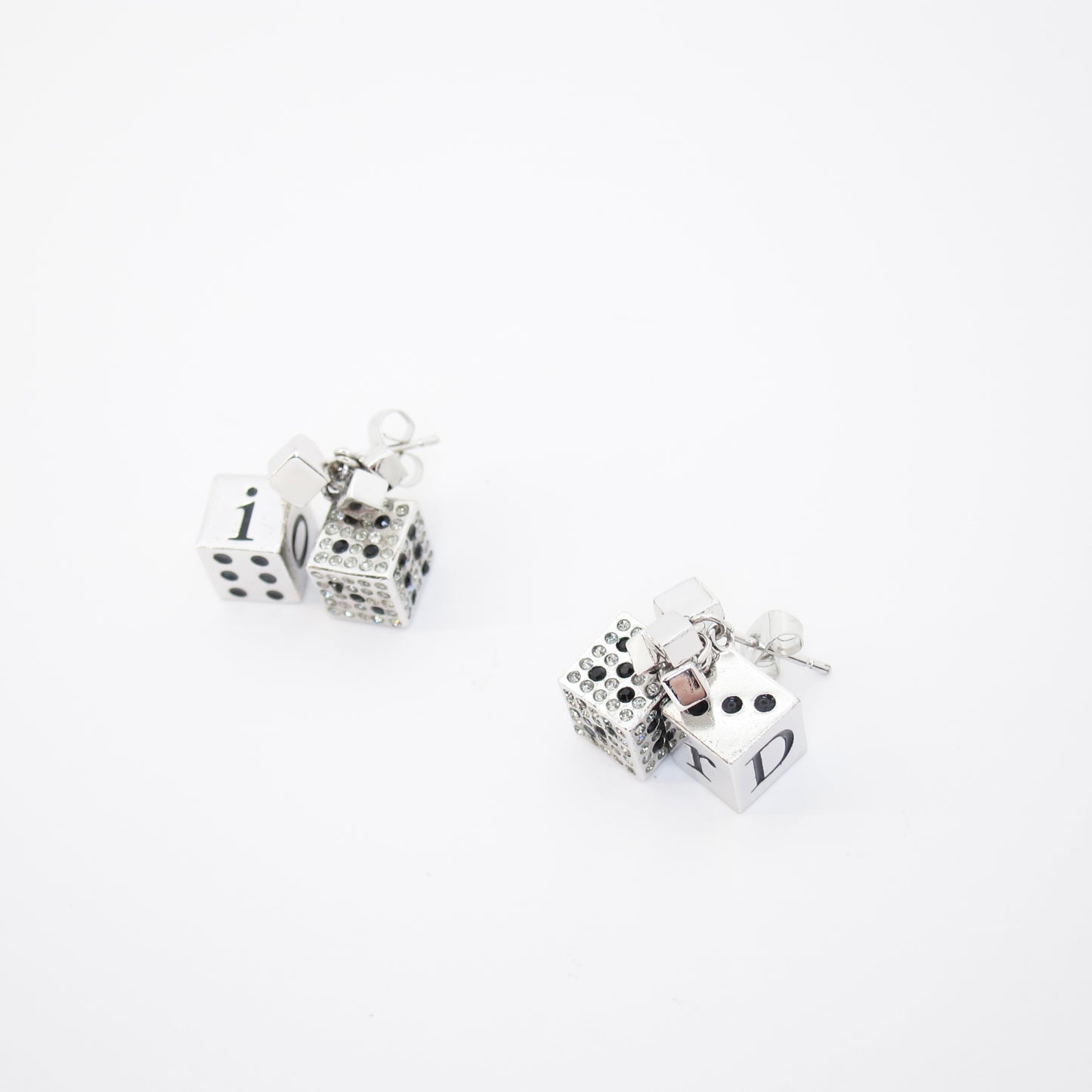 Christian Dior Vintage Dior Logo and Dice Silver Earrings