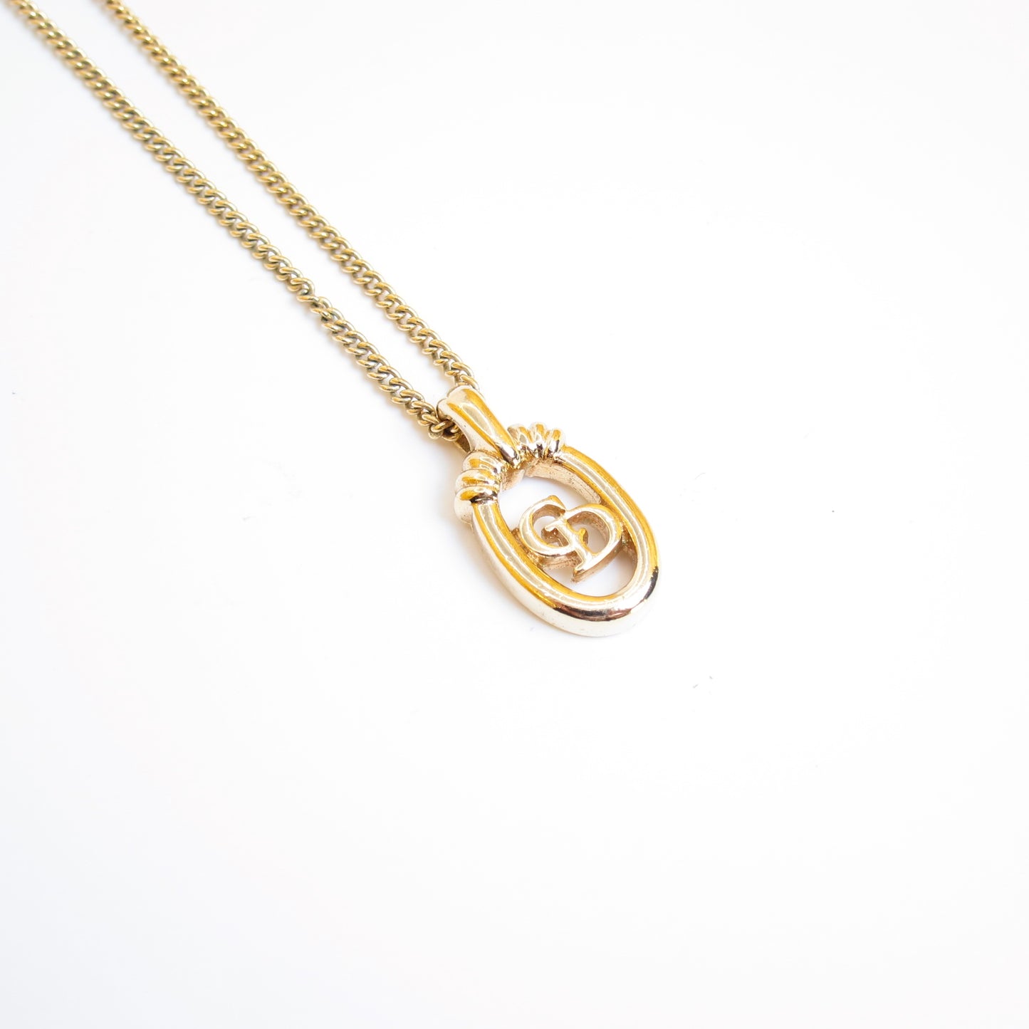 Christian Dior Vintage CD Logo in Oval Shape Golden Necklace