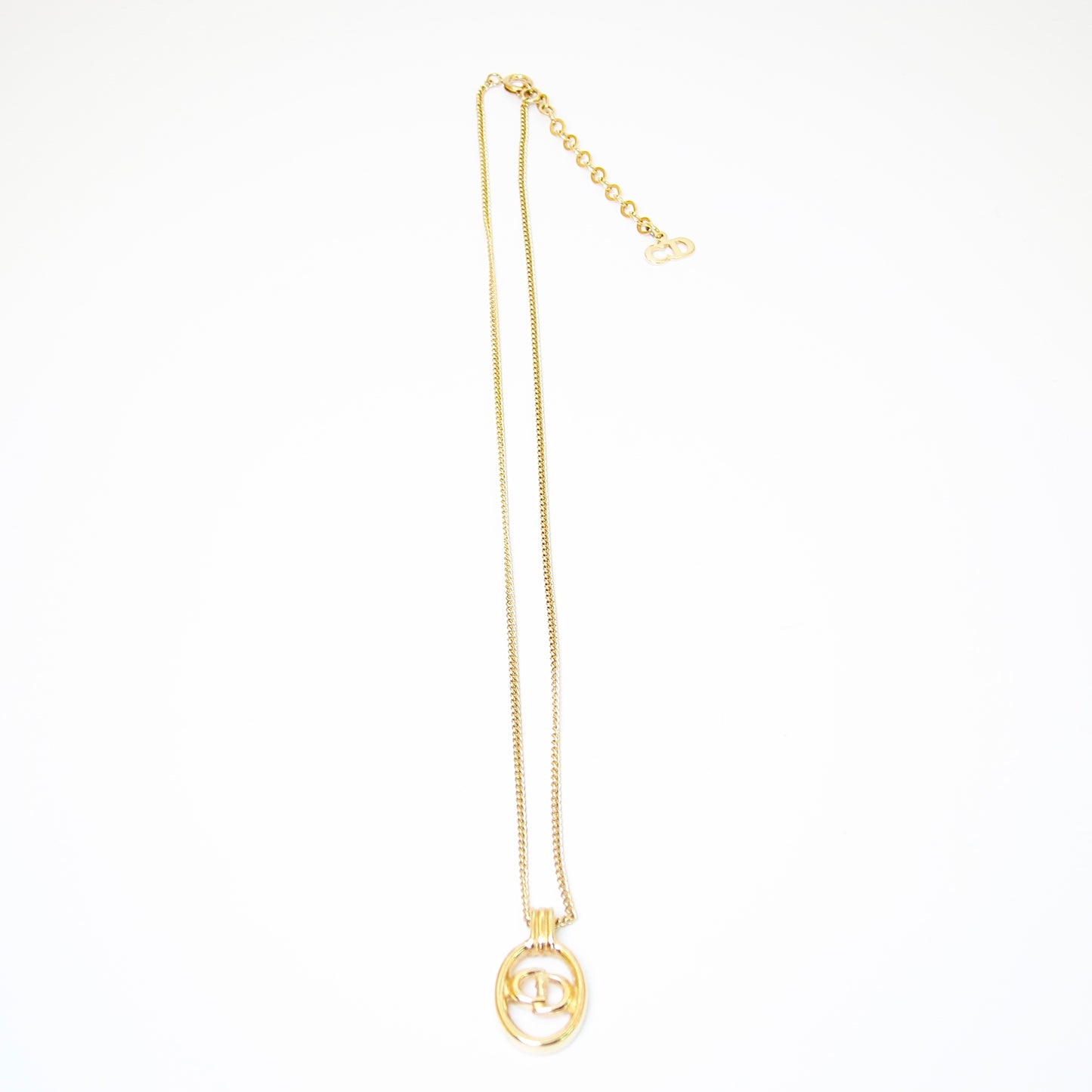 Christian Dior Vintage CD Logo in Oval Shape Golden Necklace