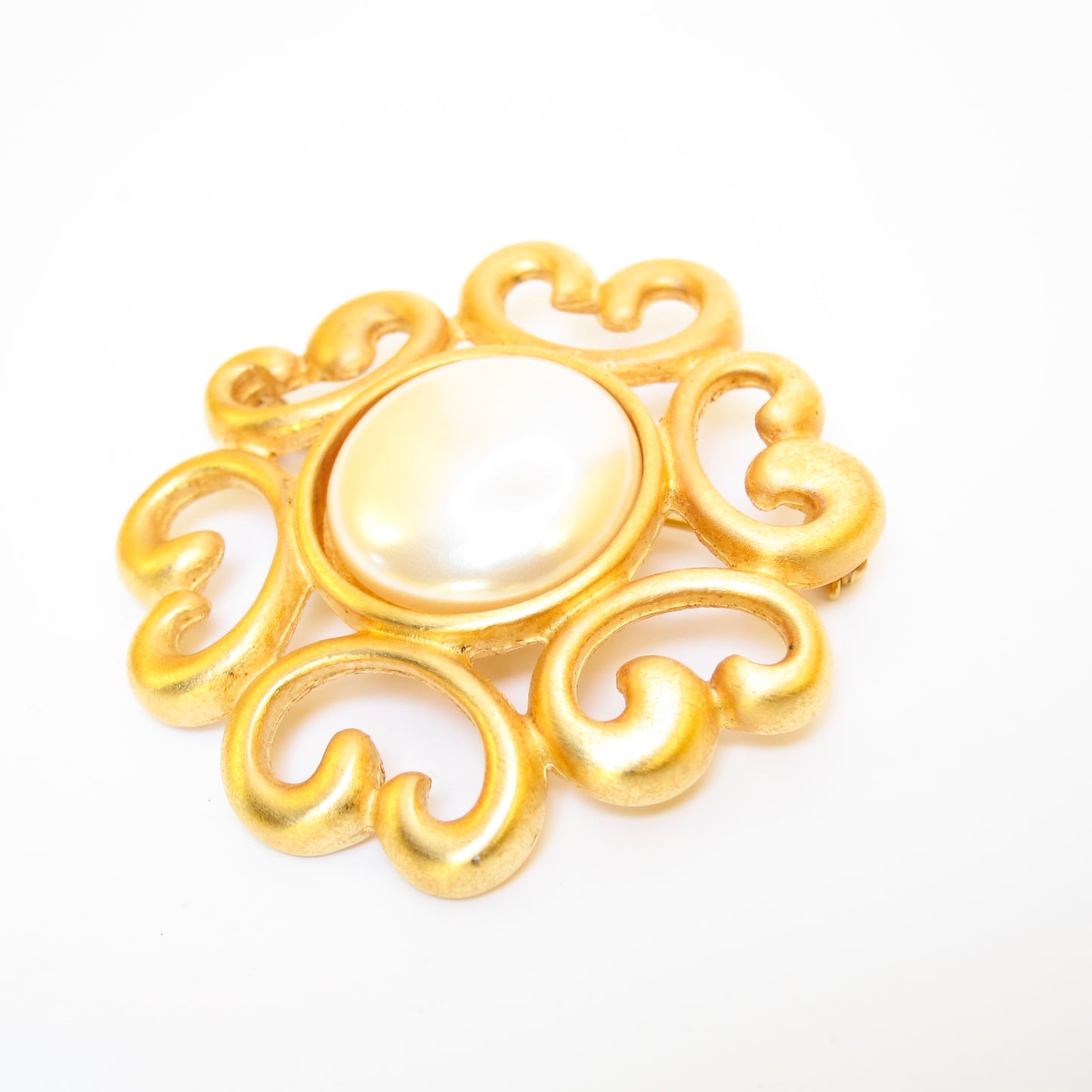 Givenchy Vintage Pearl and Heart Golden Brooch