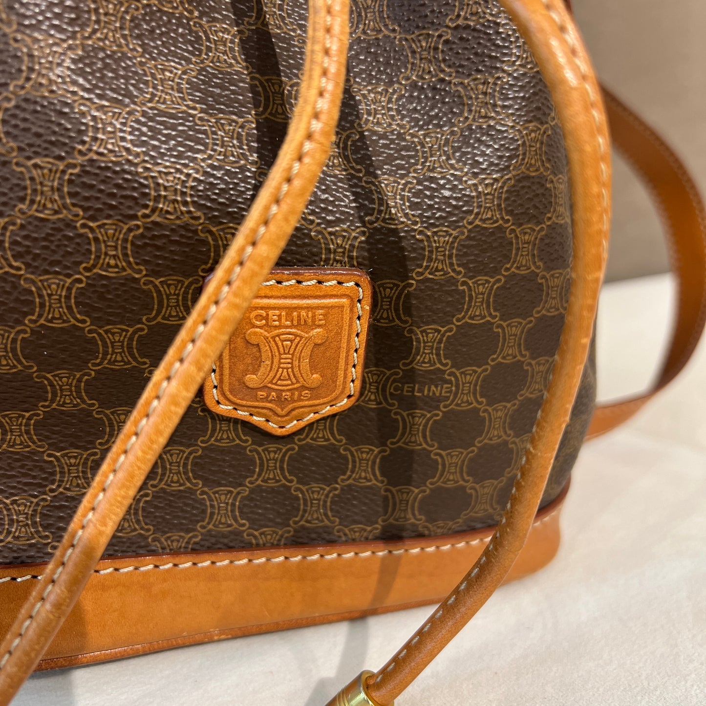 Celine Vintage Macadam 棕色迷你水桶包