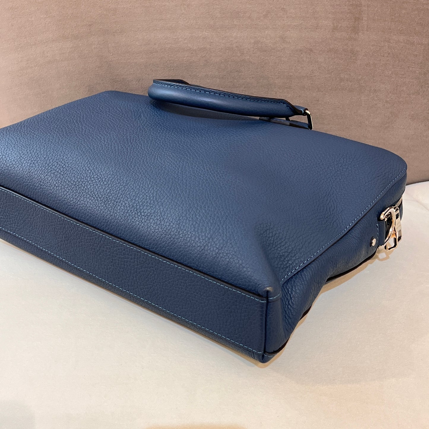 Louis Vuitton Vintage Blue Grained Leather Structured Briefcase Shoulder Bag