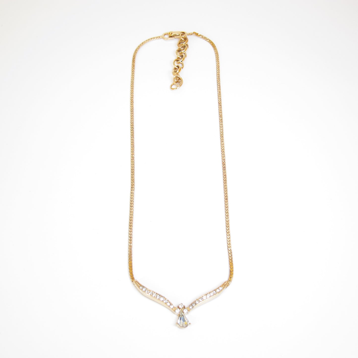 Christian Dior Vintage Stylish Rhinestone Pendant Golden Necklace