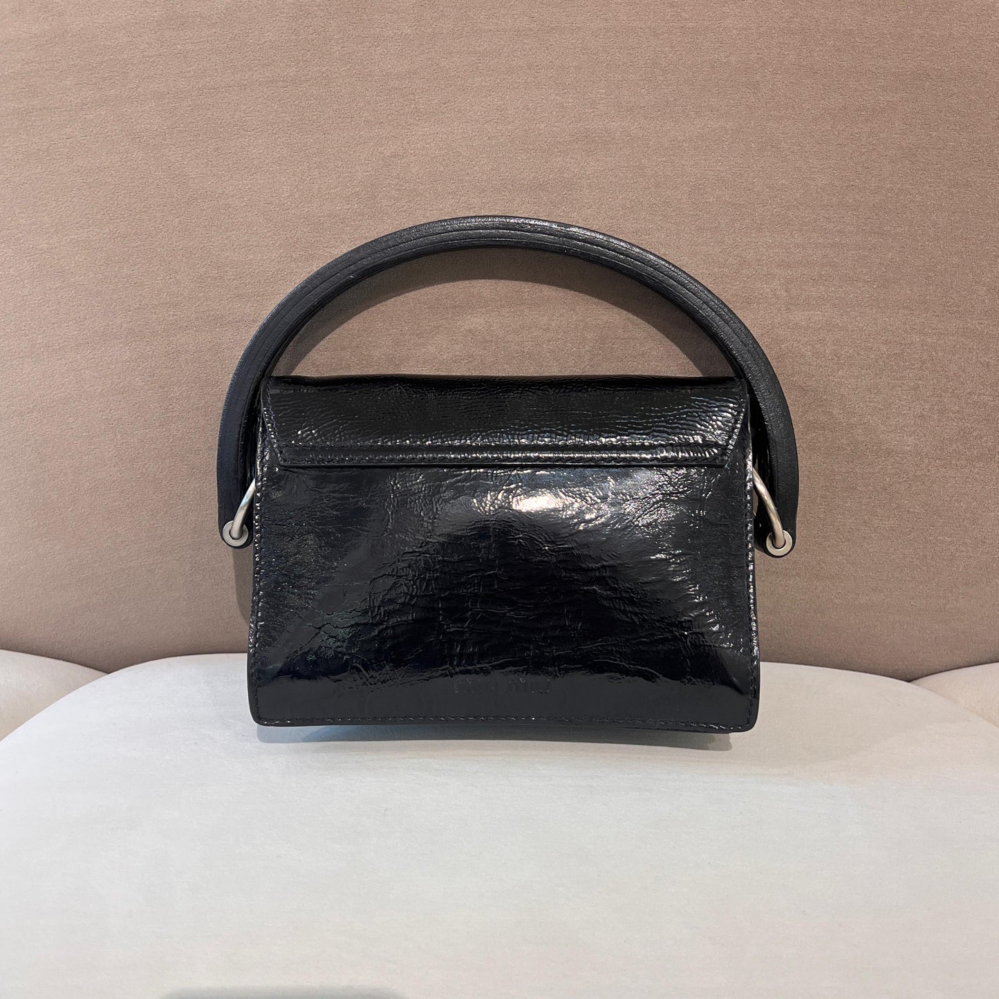 Miu Miu Vintage Black Patent Leather Buckle Flap Handbag