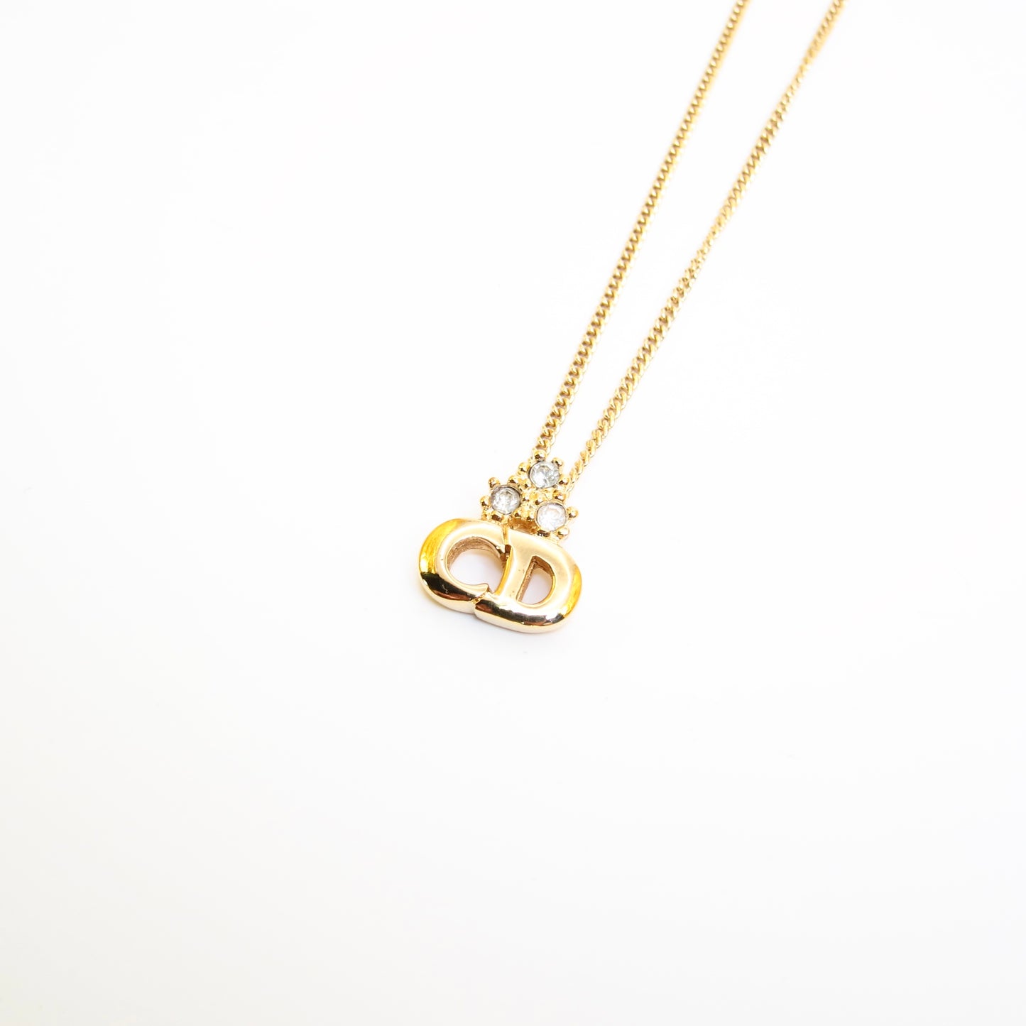Christian Dior Vintage CD Logo and Rhinestone Golden Necklace