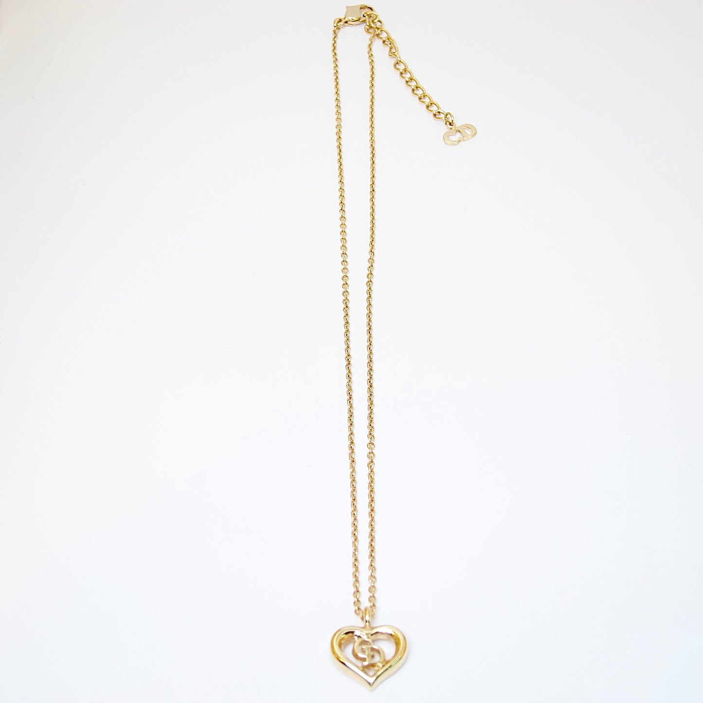 Christian Dior Vintage CD Logo in Heart Shape Golden Necklace