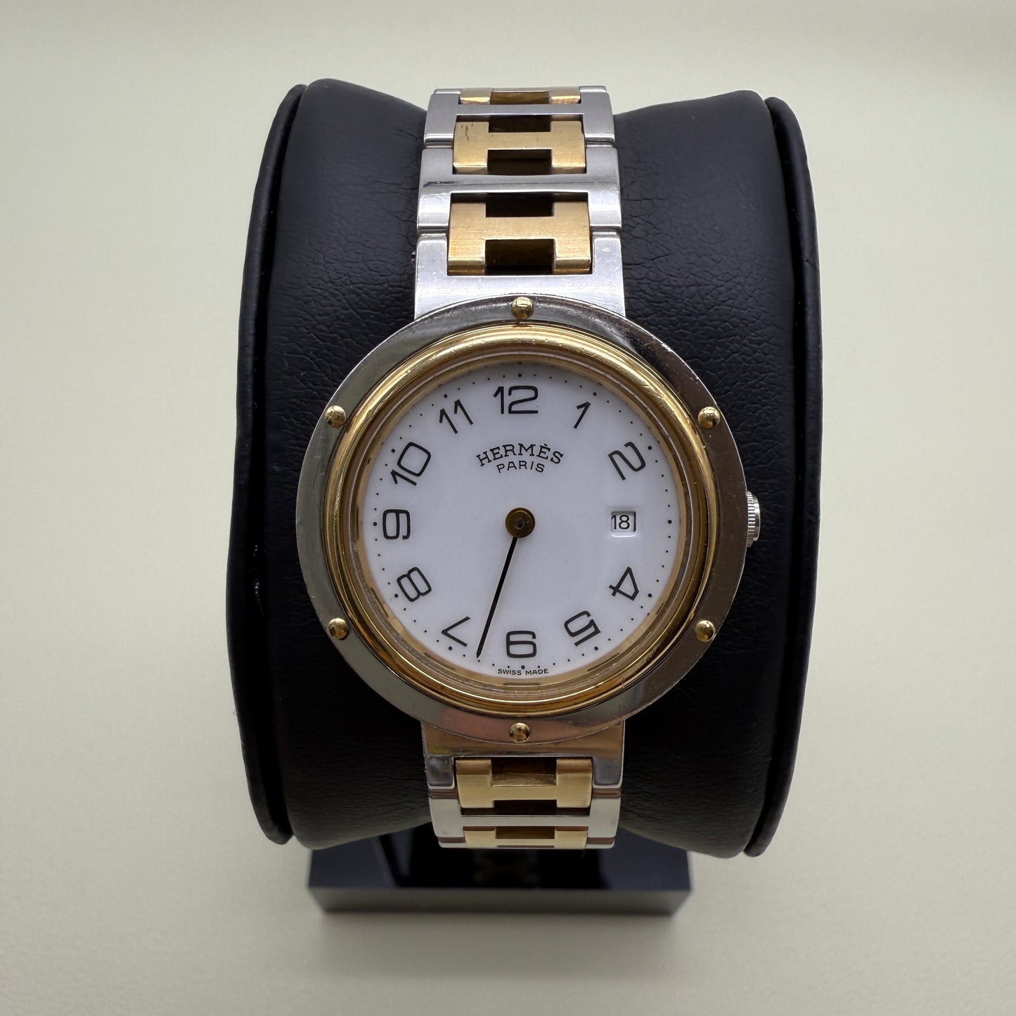 Hermes Vintage Clipper White Face with Date and H Bracelet Men's Watch