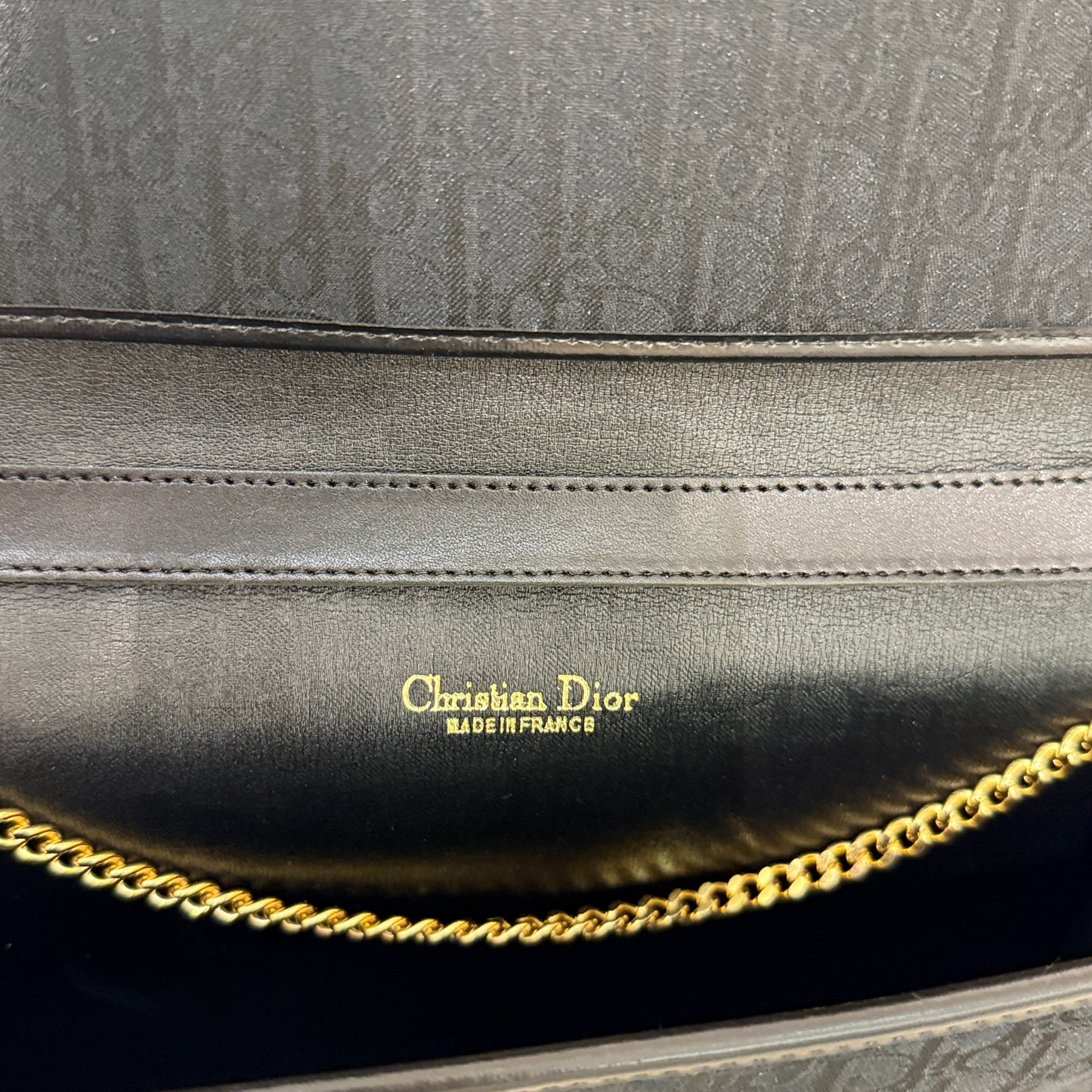 Christian Dior Golden Logo Trotter Canvas With Golden Chain Shoulder Bag