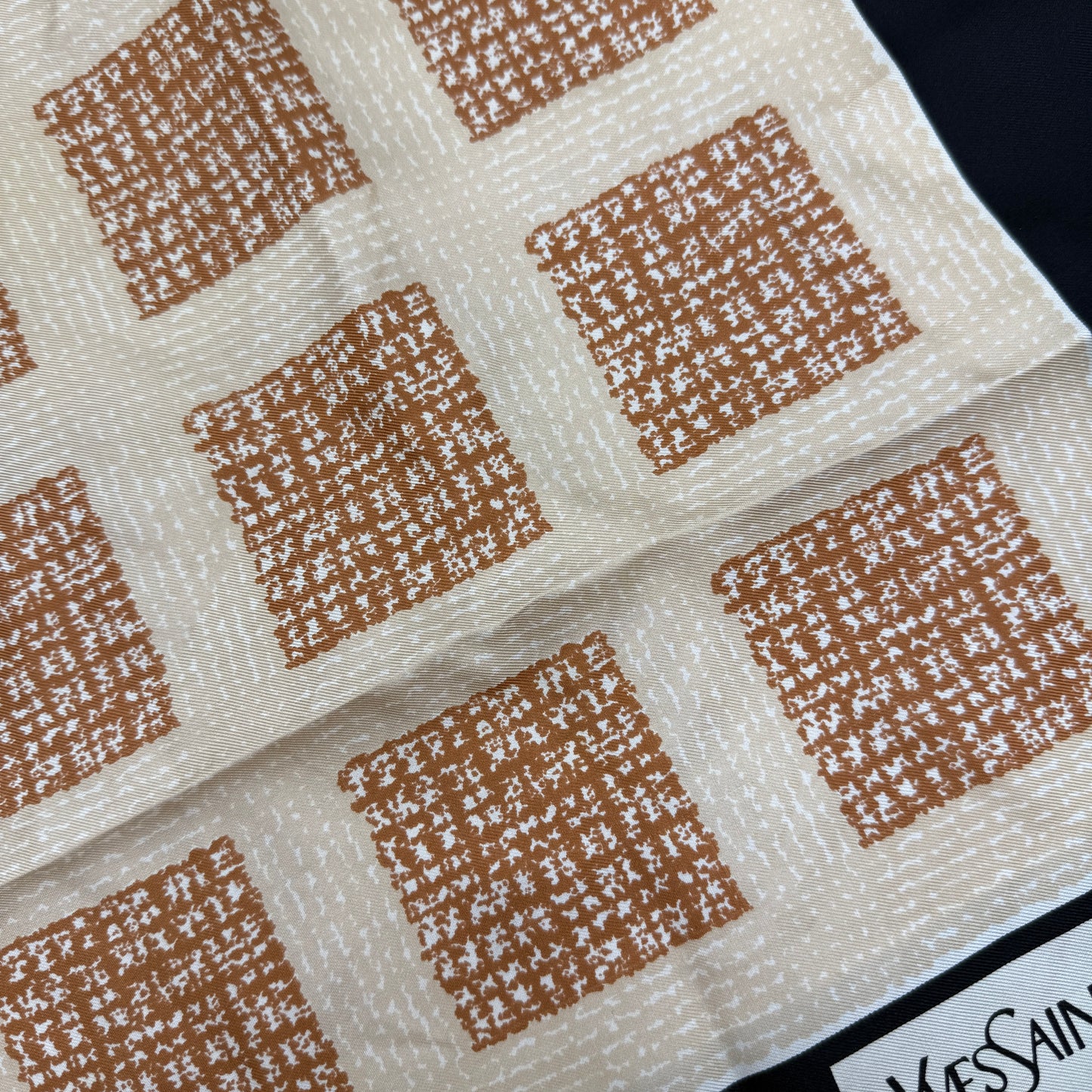 Yves Saint Laurent Vintage Brown Plaid and Black Silk Scarf