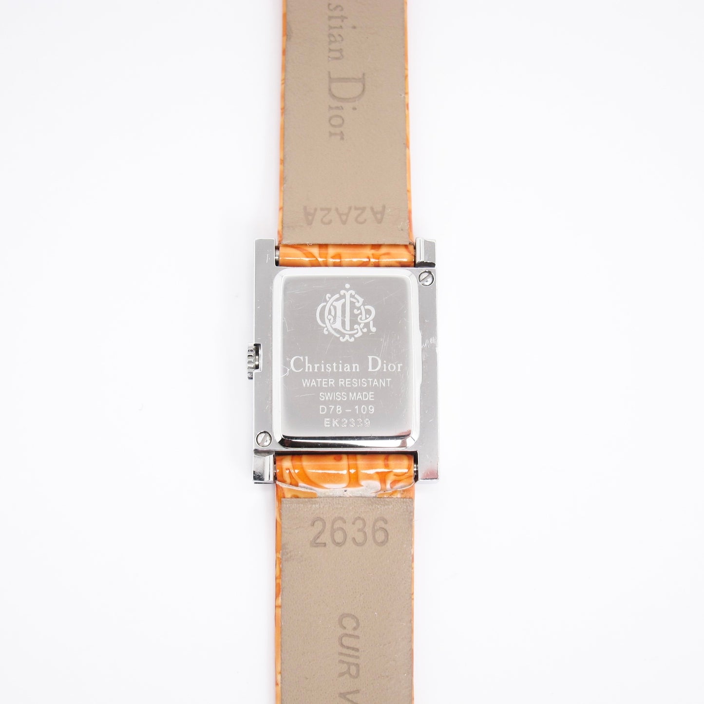 Christian Dior Vintage Malice Pink Shell Pearl Face with Orange Trotter Leather Strap Watch