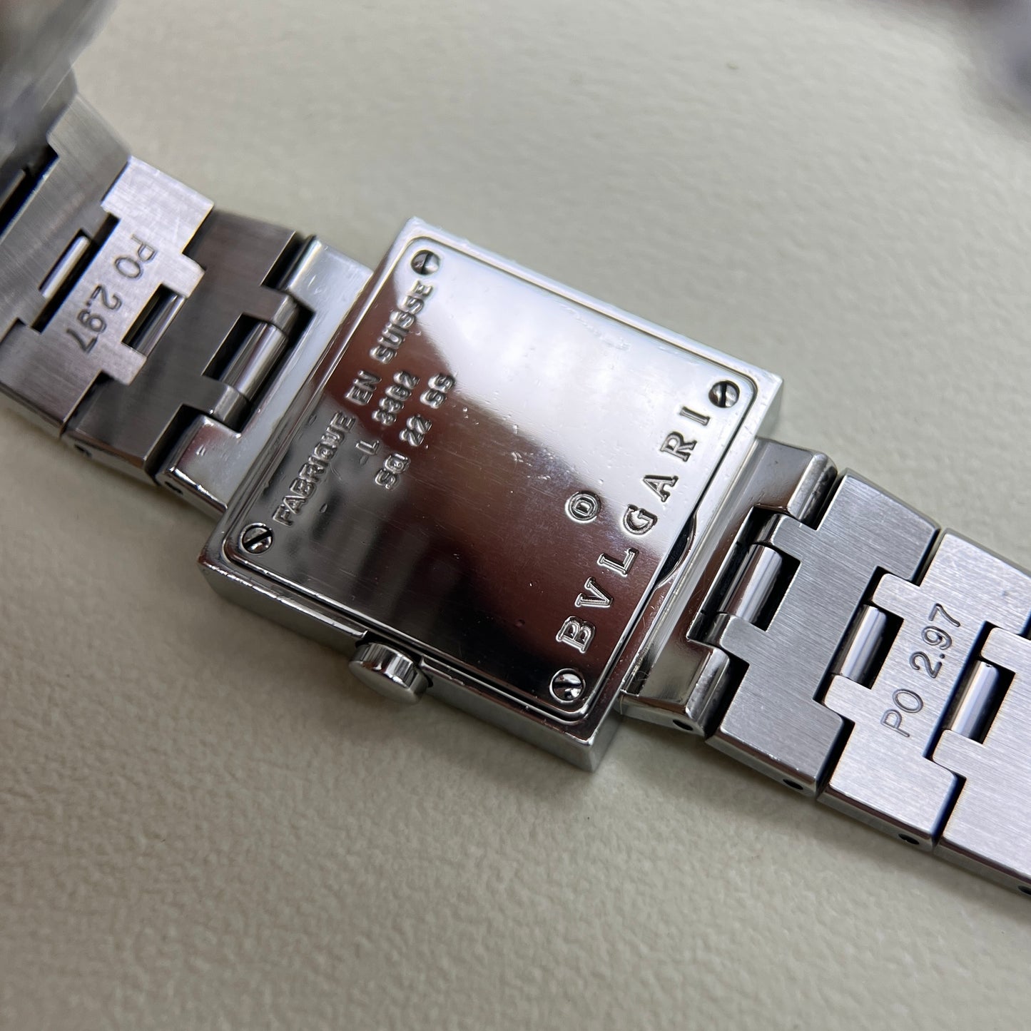 Bvlgari Vintage Cuadrado Square Black Face Stainless Steel Watch