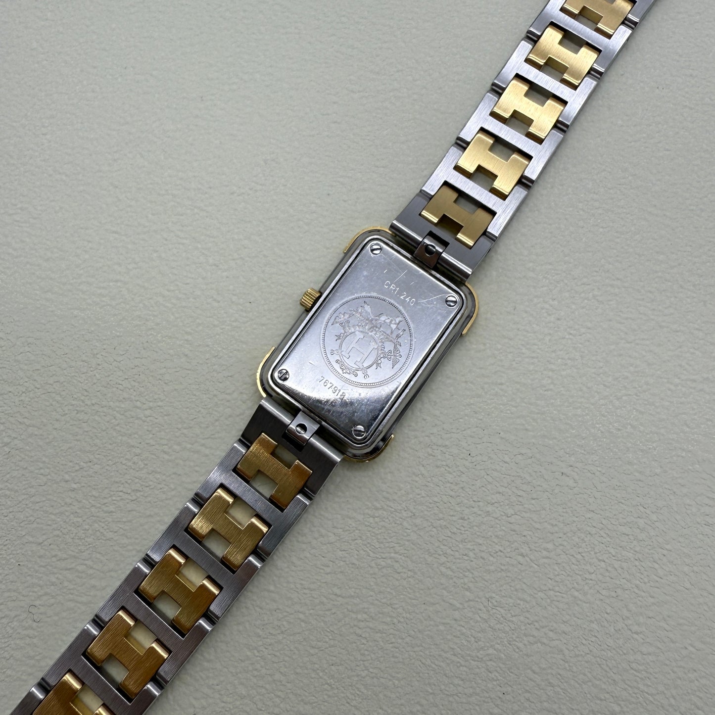 Hermes Vintage Cloajure Yellow Face with H Bracelet Two Tone Ladies Watch