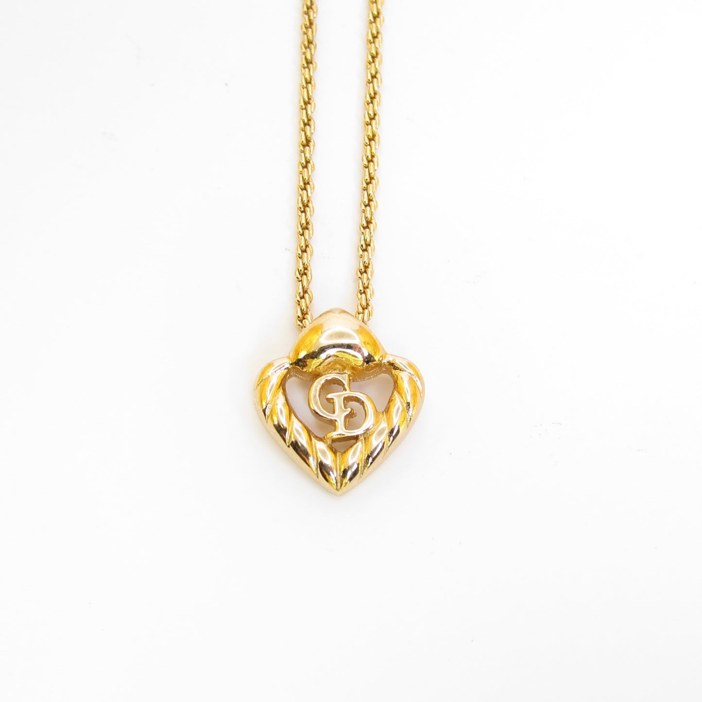Christian Dior Vintage CD Logo in Heart Shape Golden Necklace
