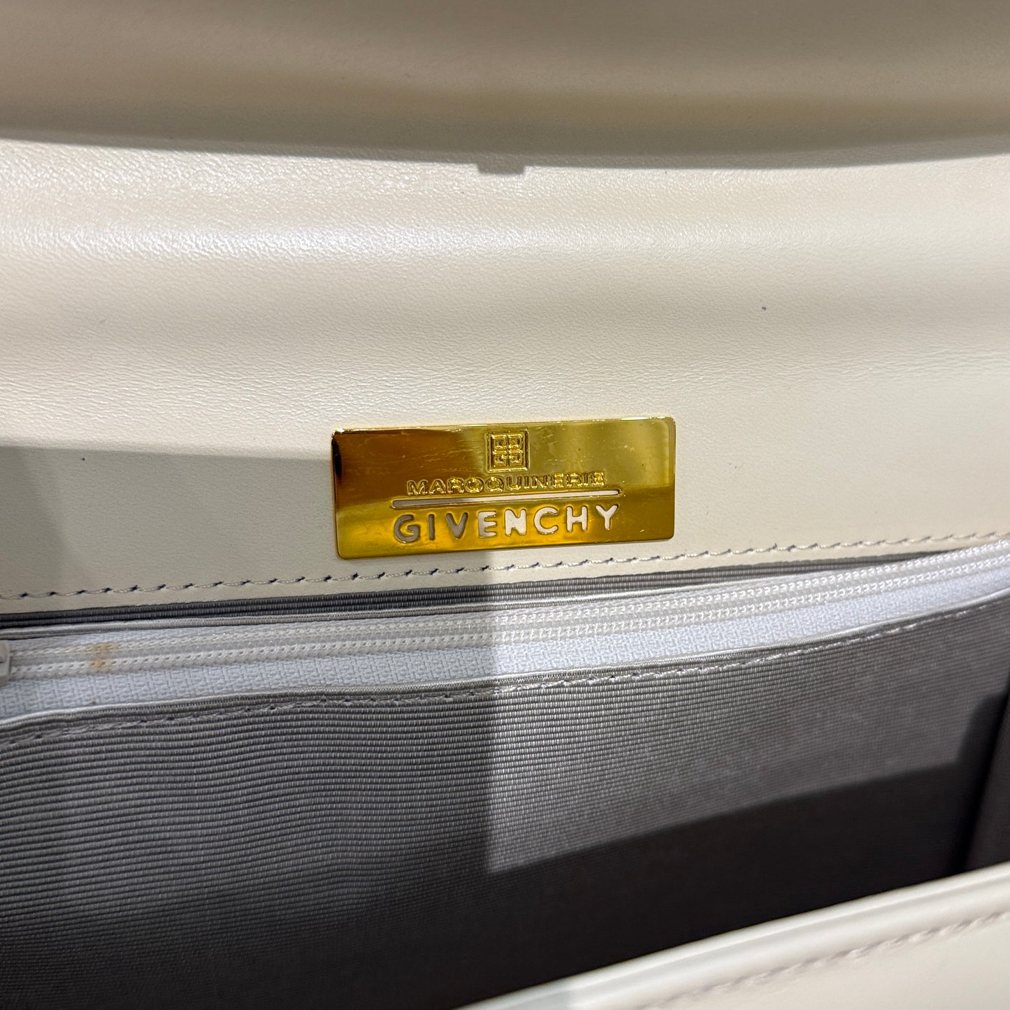 Givenchy Vintage Golden Buckle Ivory Structured Leather Top Handle Bag
