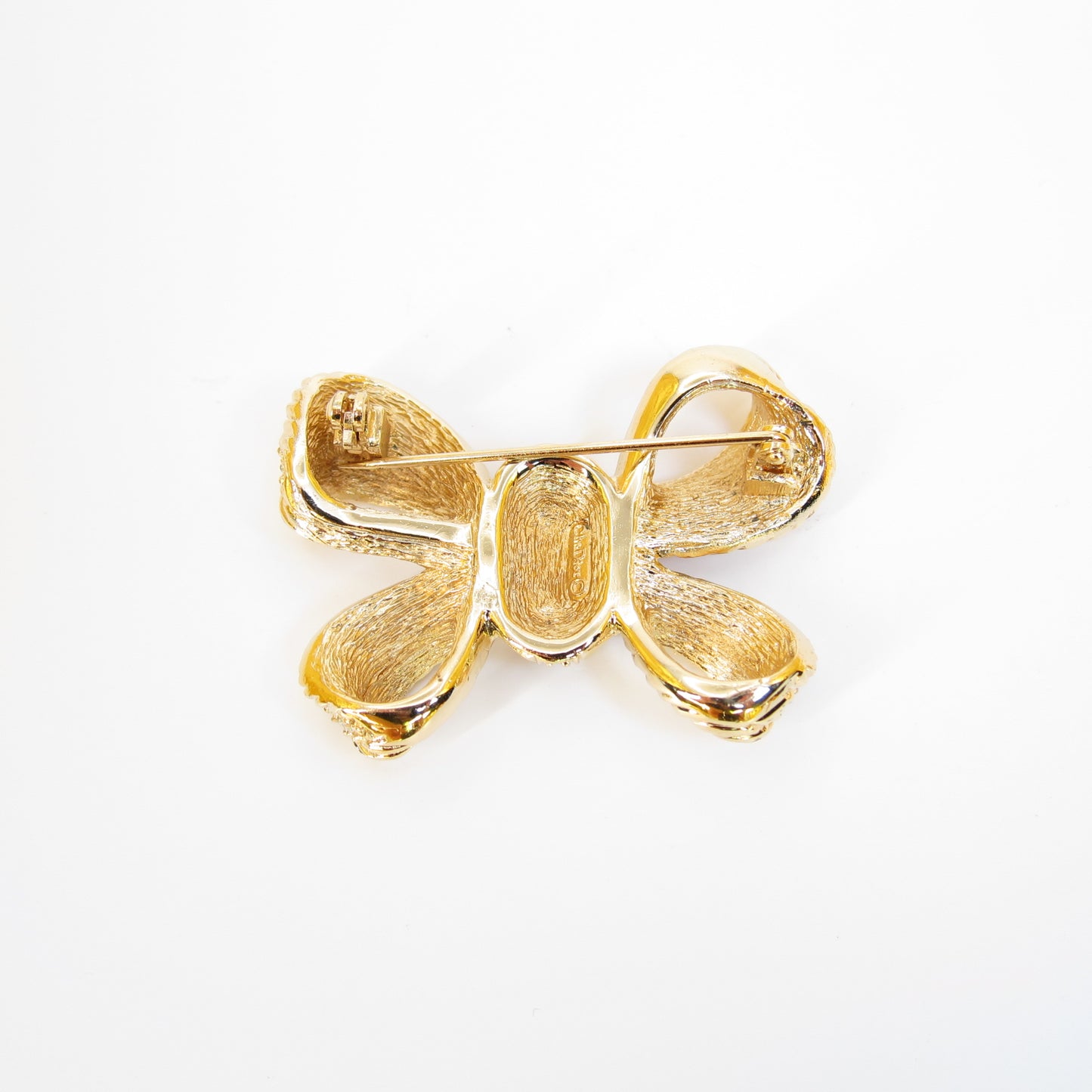 Christian Dior Vintage Ribbon Motif with Rhinestone Golden Brooch