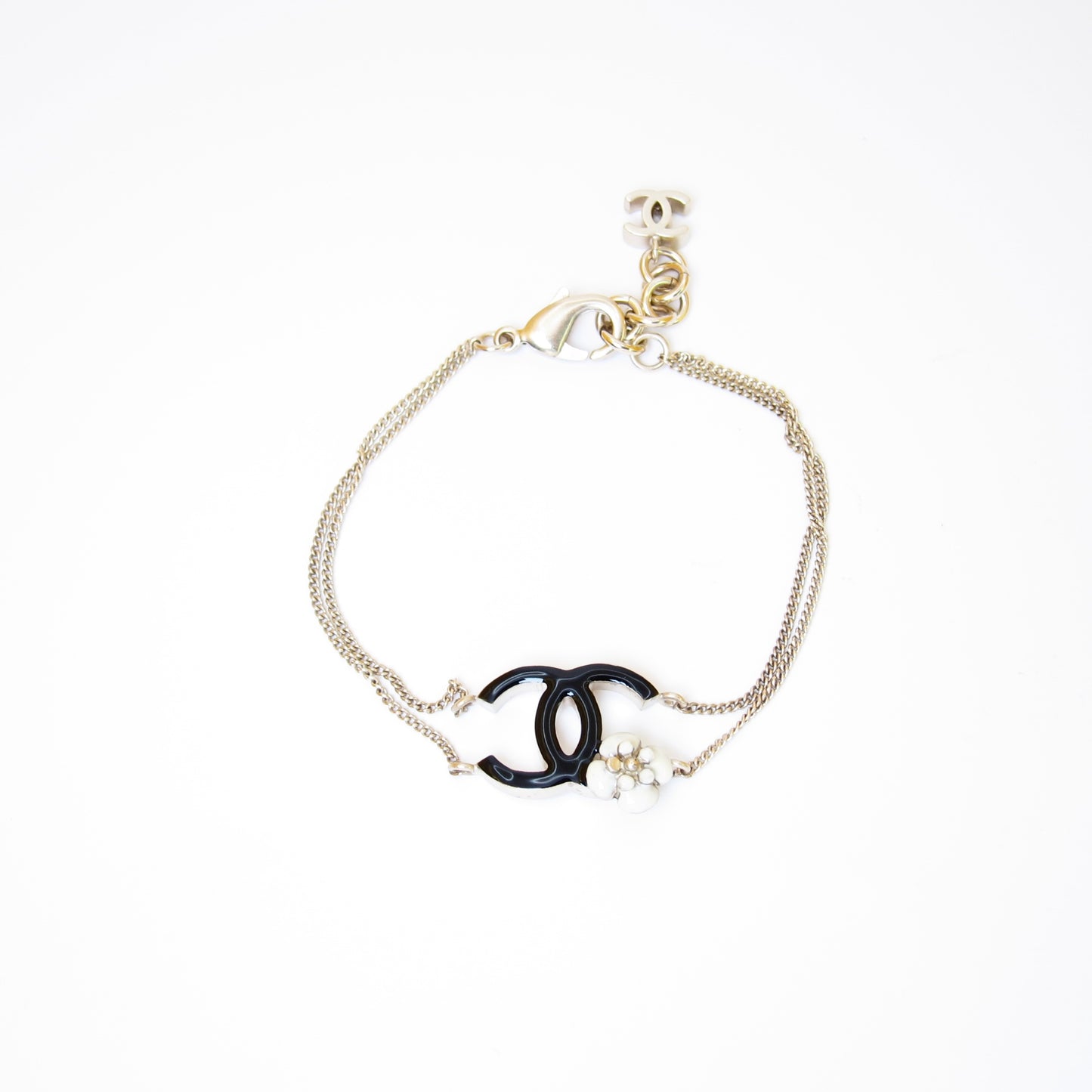 Chanel Vintage CC Logo and Flower Golden Bracelet