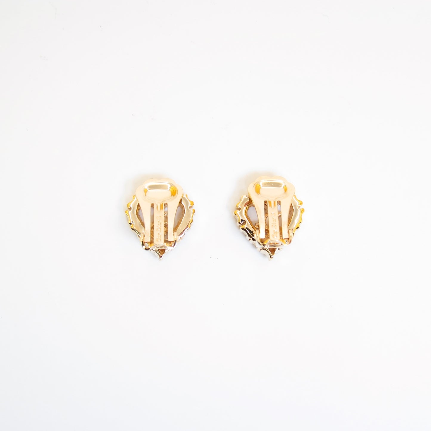 Christian Dior Vintage Dior Logo in Heart with Rhinestone Golden Clip-on Earrings