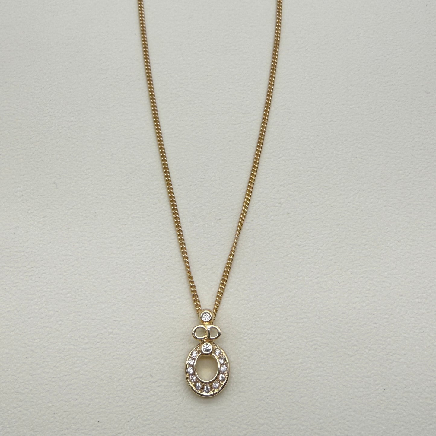 Christian Dior Vintage CD Logo with Circle and Rhinestone Golden Necklace