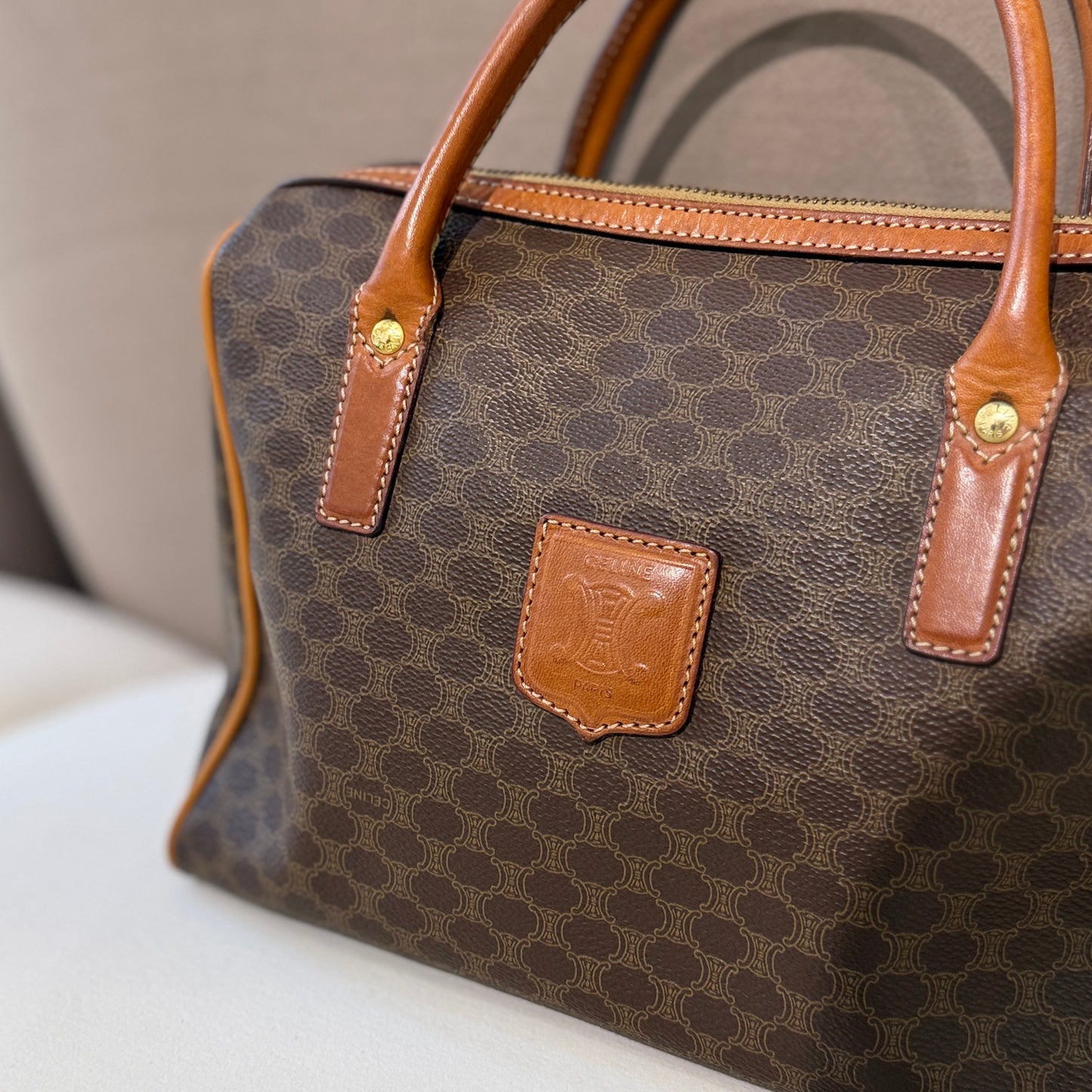 Celine Macadam Brown Canvas Handbag