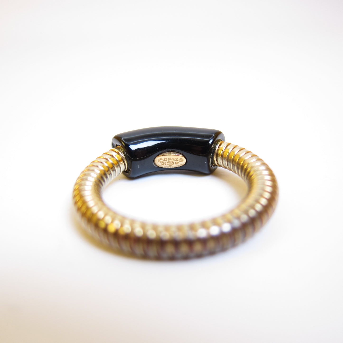 Chanel Vintage Chanel Logo Black and Golden Ring #12