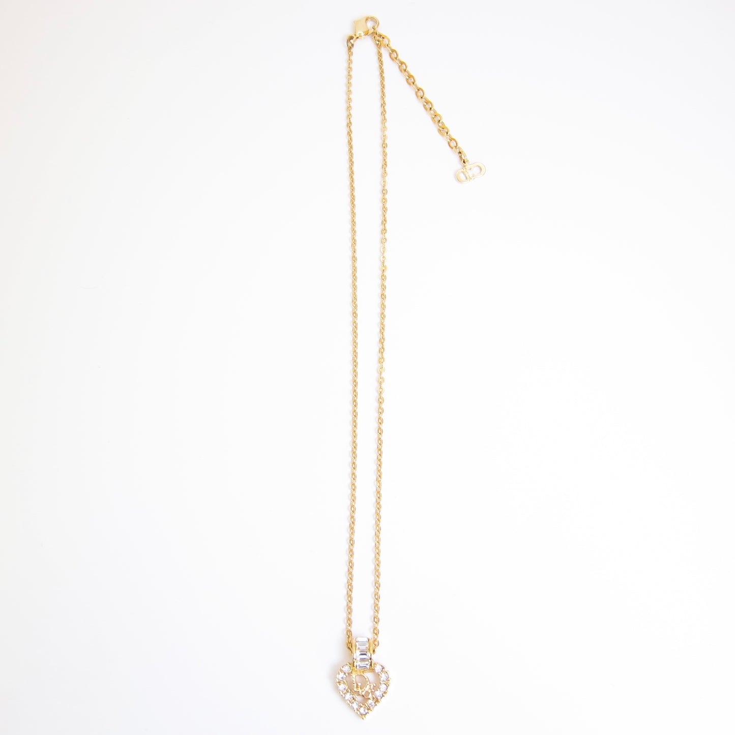 Christian Dior Vintage Dior Logo in Heart with Rhinestone Golden Necklace