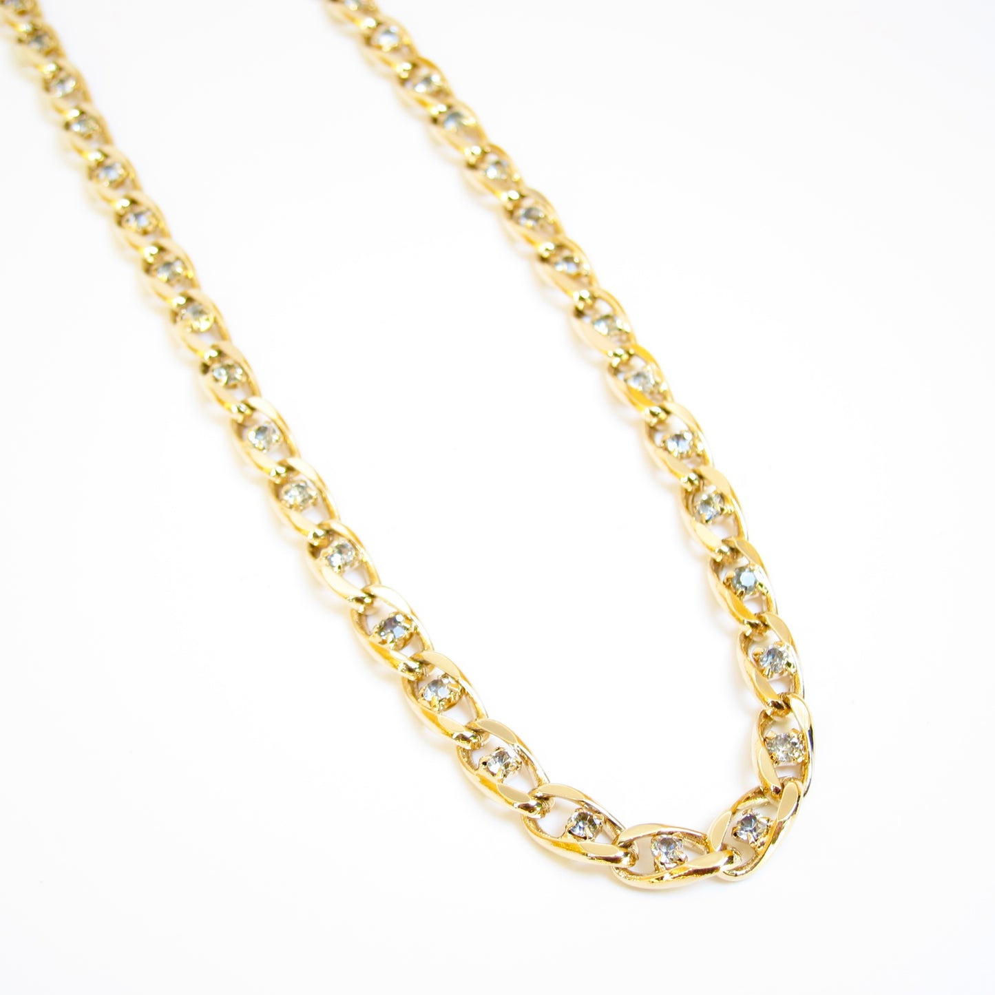 Givenchy Vintage Stylish Rhinestone with Chain Golden Long Necklace