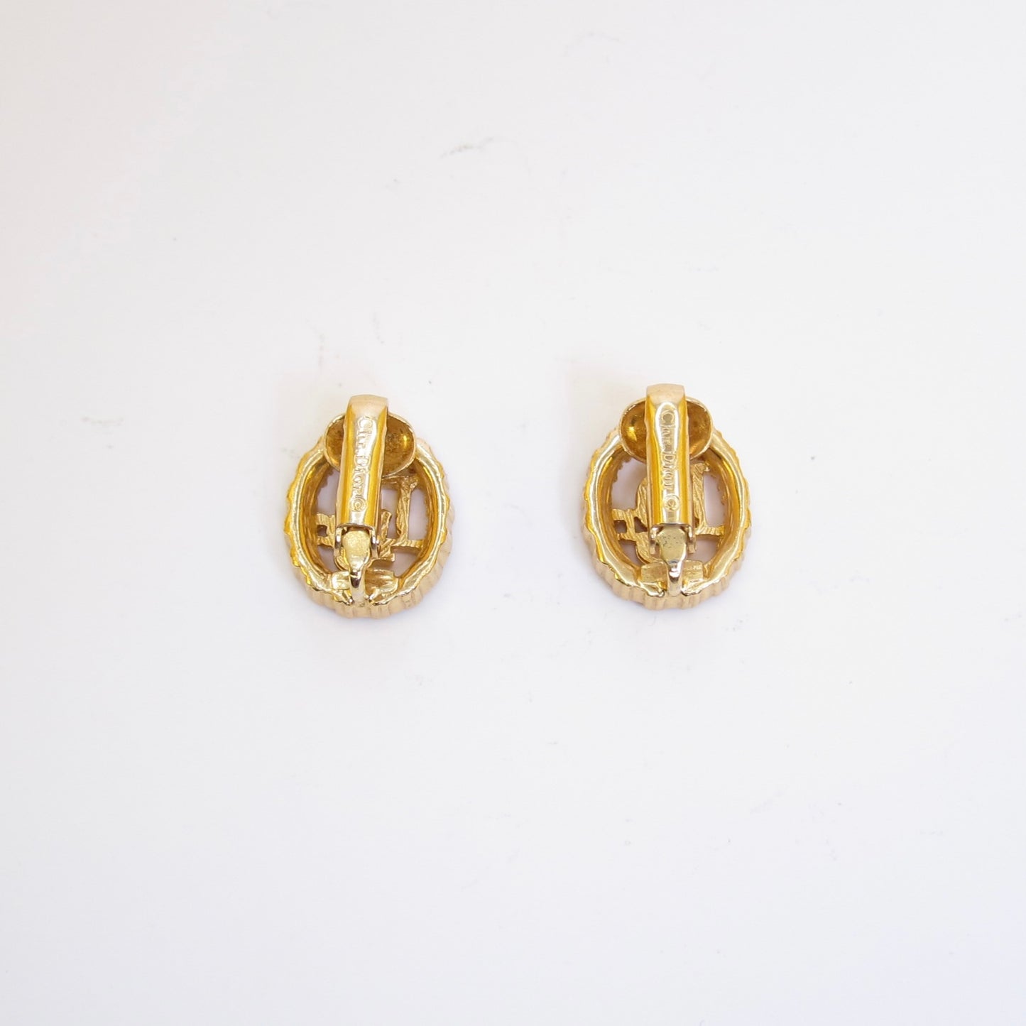Christian Dior Vintage Dior Logo in Oval Shaped Golden Clip-on Earrings
