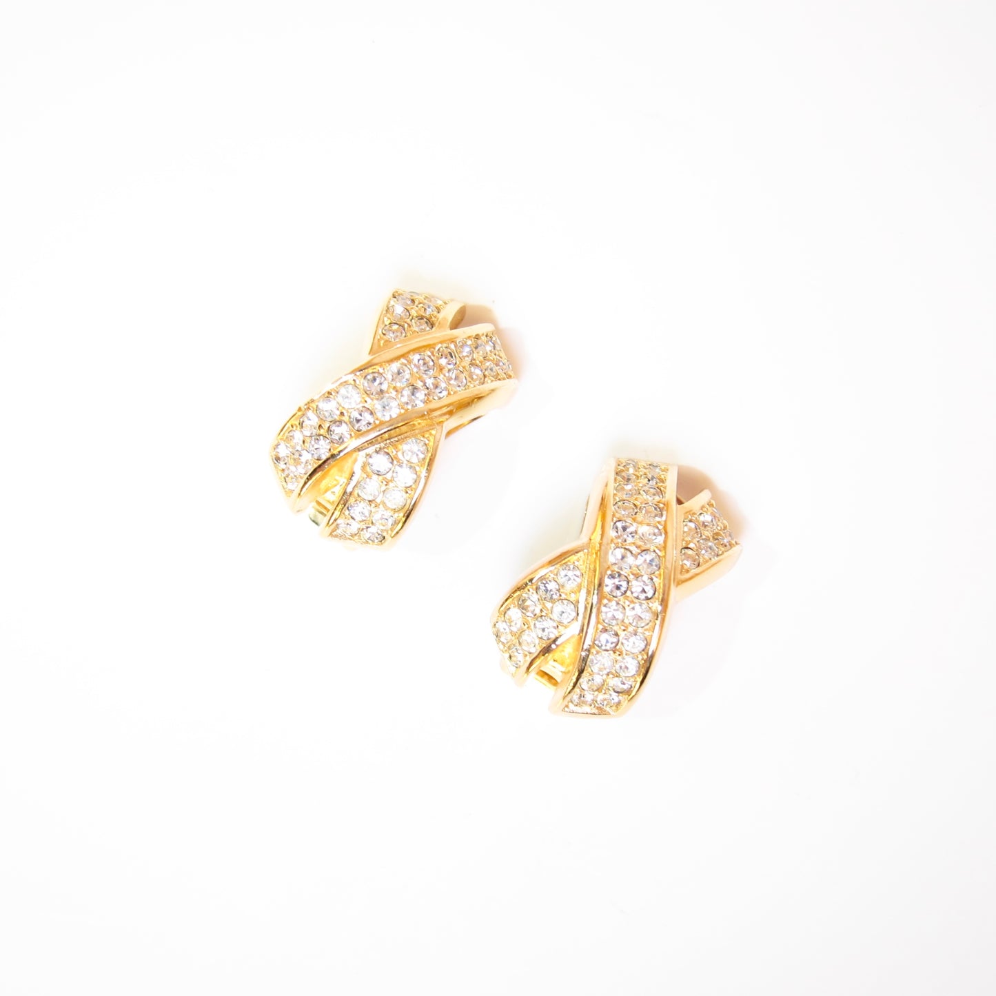 Christian Dior Vintage Cross with Rhinestone Golden Clip-on Earrings