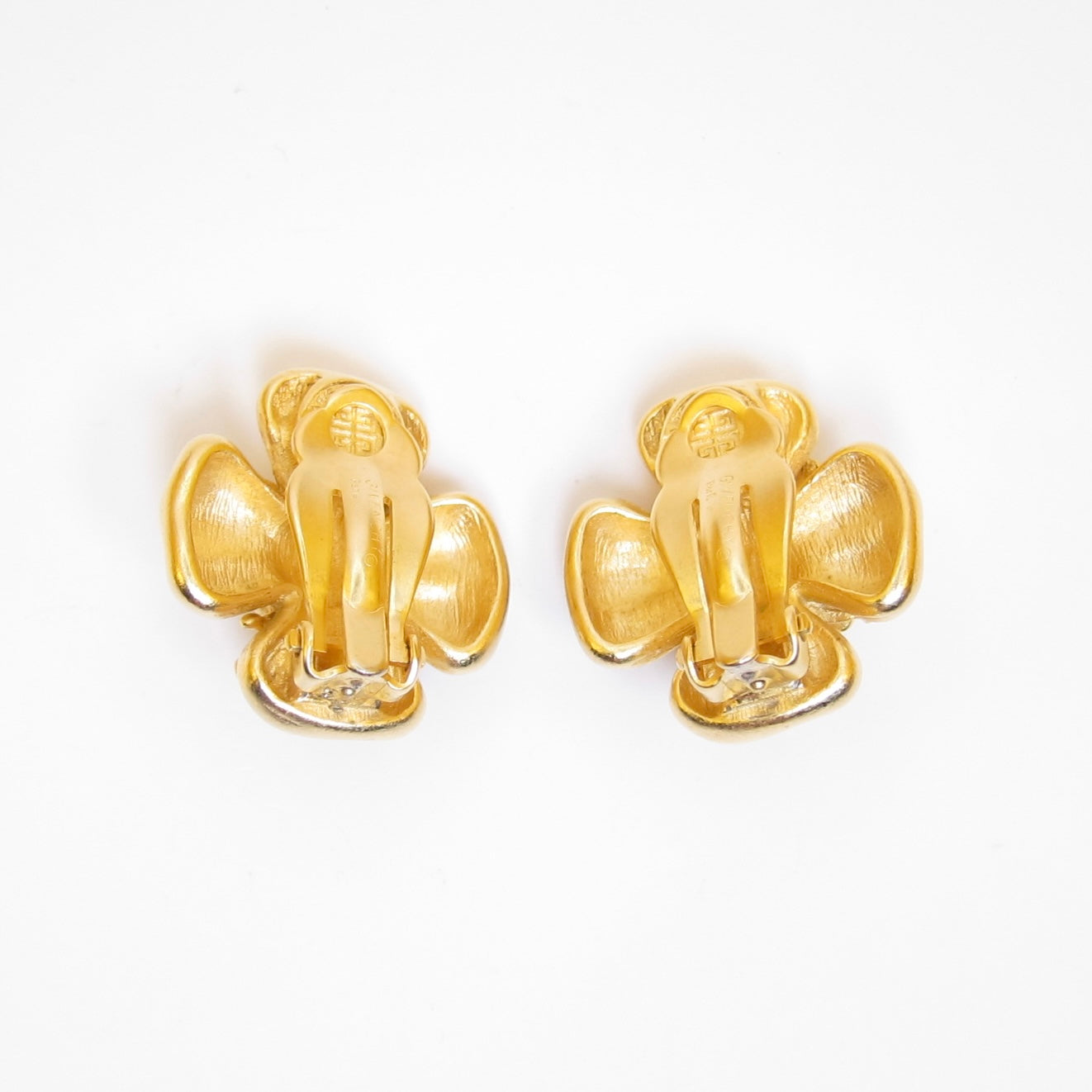 Givenchy Vintage Flower with Pearl Golden Clip-on Earrings