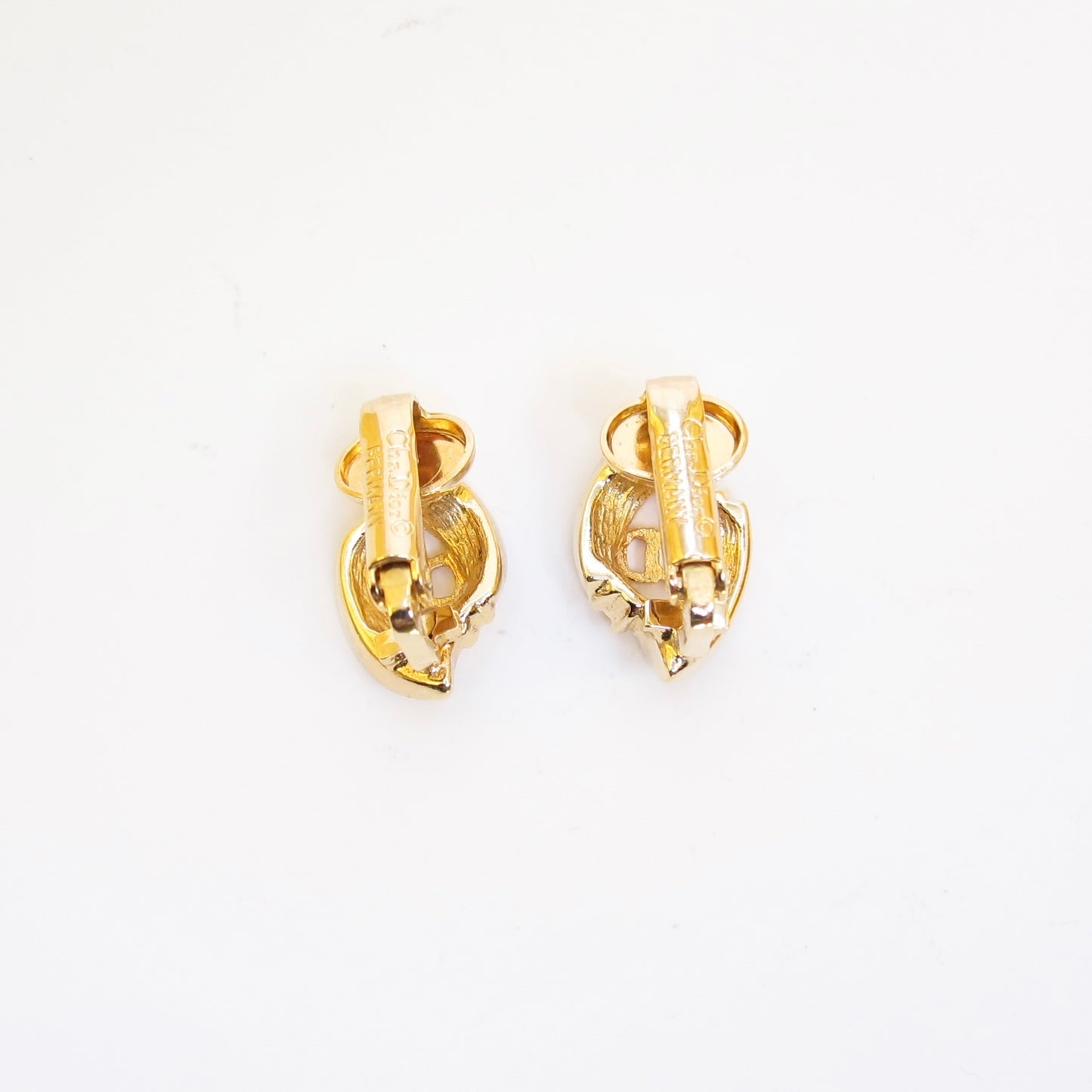 Christian Dior Vintage CD Logo and Rhinestone Golden Clip-on Earrings