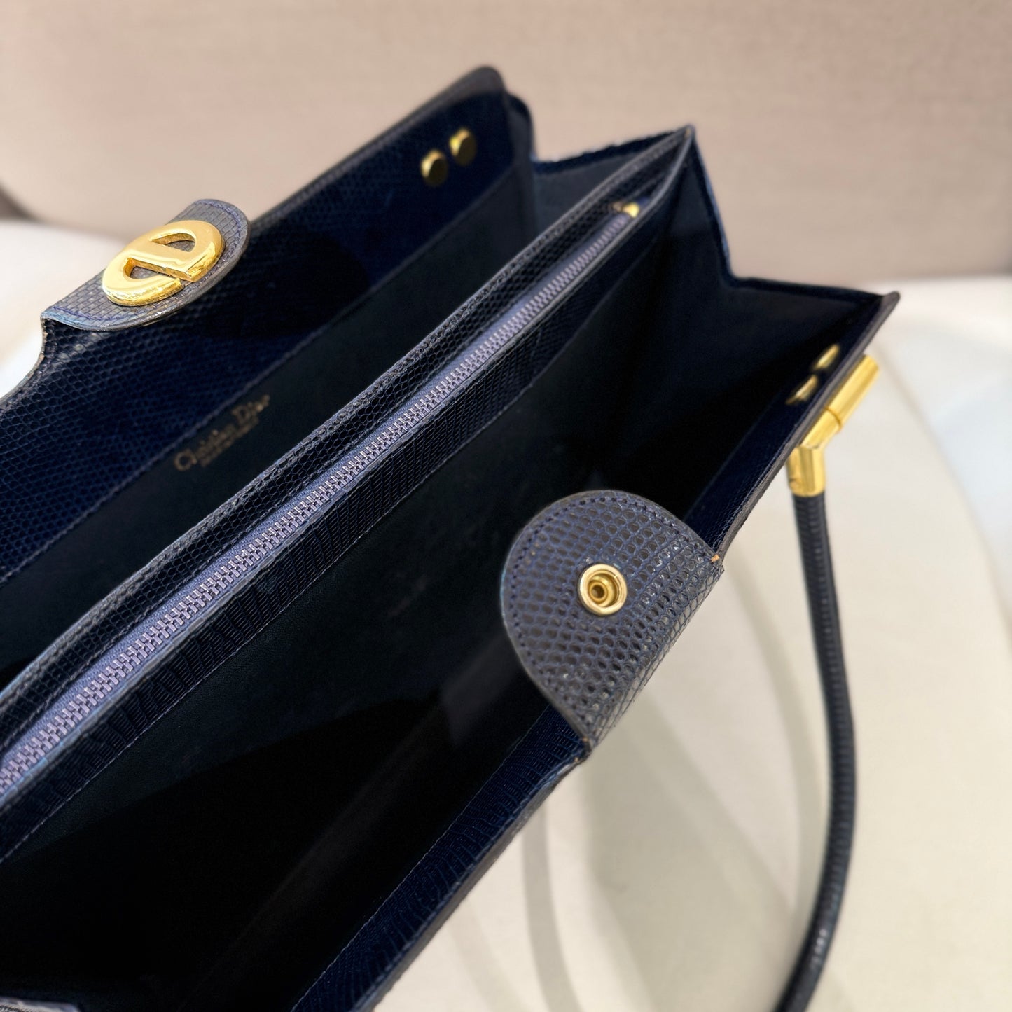 Christian Dior Vintage Lizard Navy Handbag