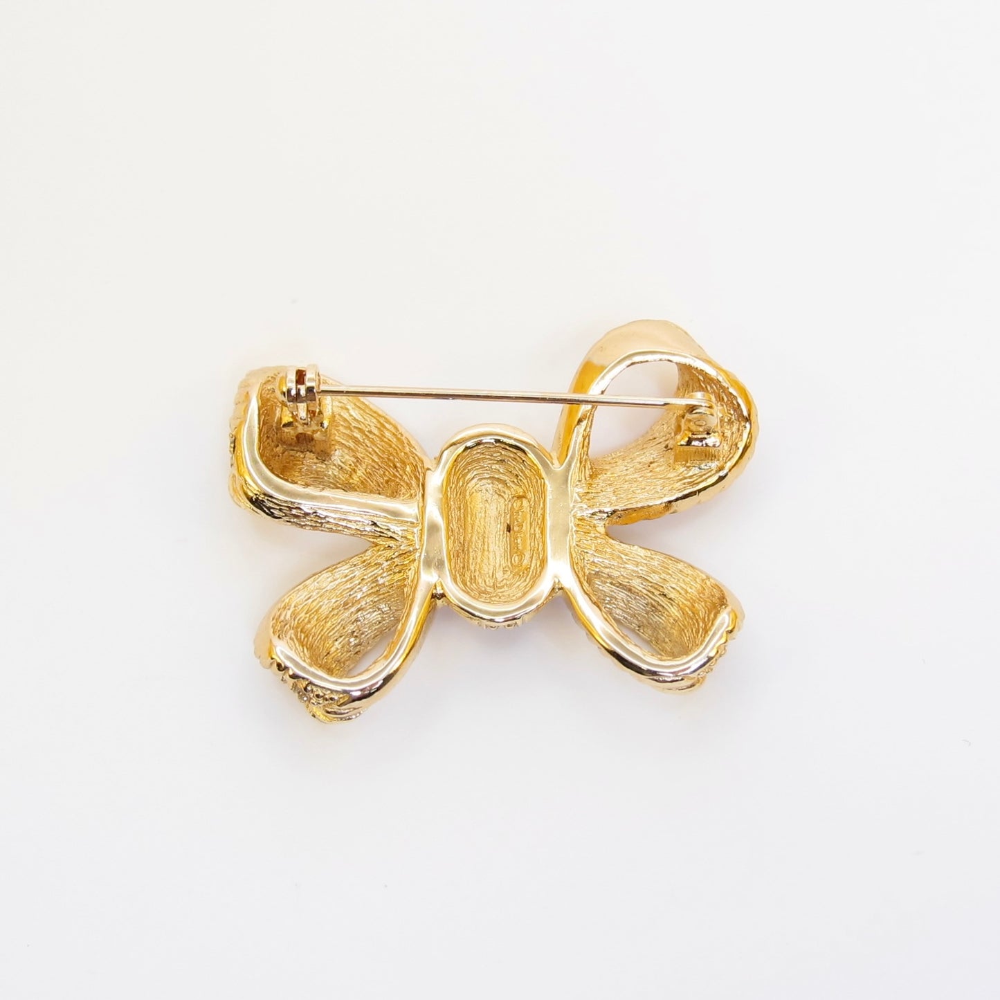 Christian Dior Vintage Ribbon Motif with Rhinestone Golden Brooch