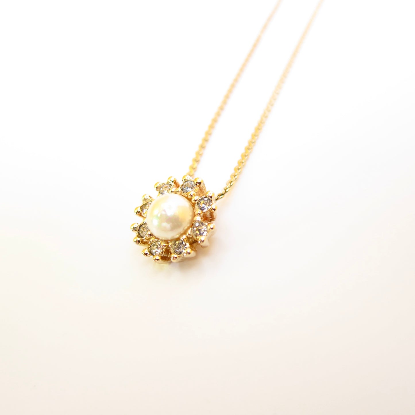 Christian Dior Vintage Flower Motif Pearl and Rhinestone Golden Necklace