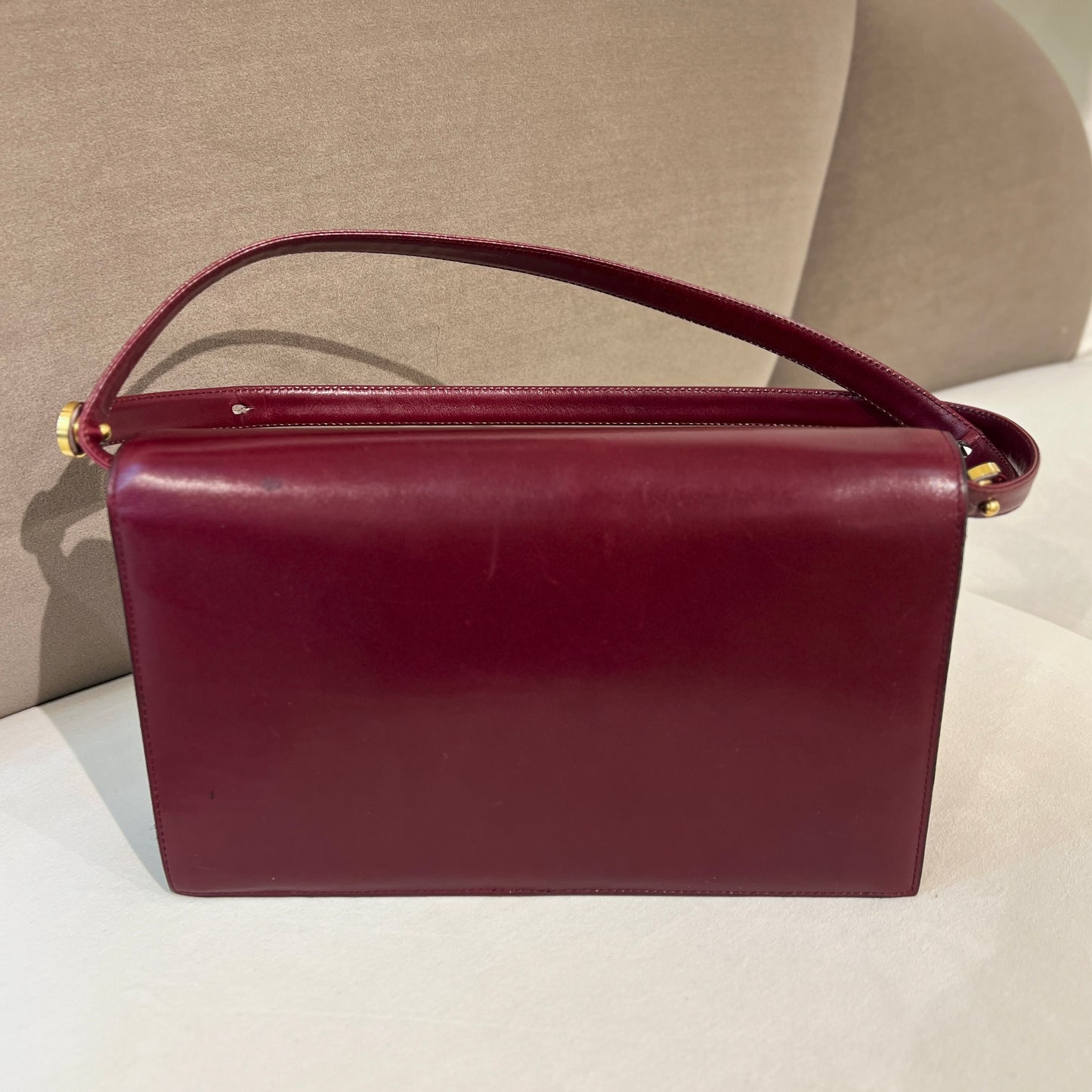 Christian Dior Vintage Golden Logo With Burgundy Red Leather Shoulder Bag