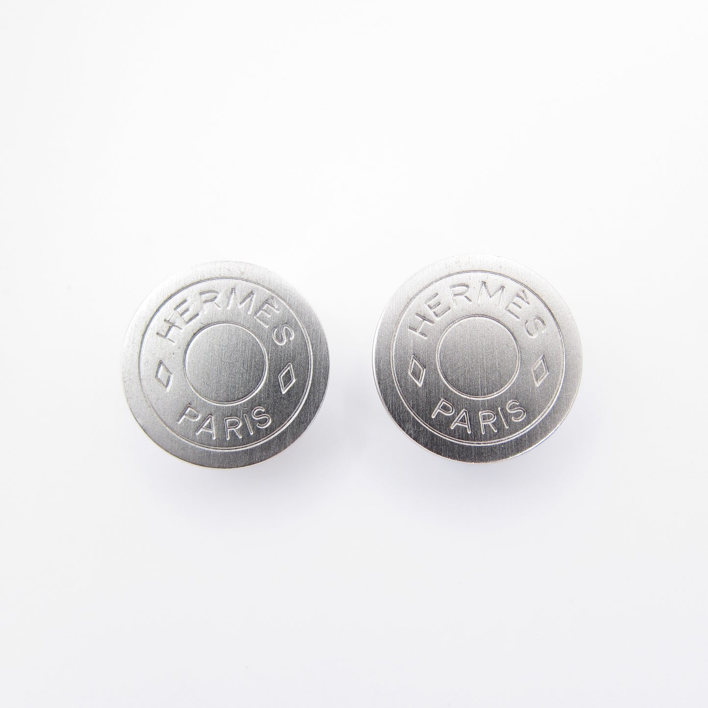 Hermes Vintage Hermes Logo on Round Shape Silver Clip-on Earrings
