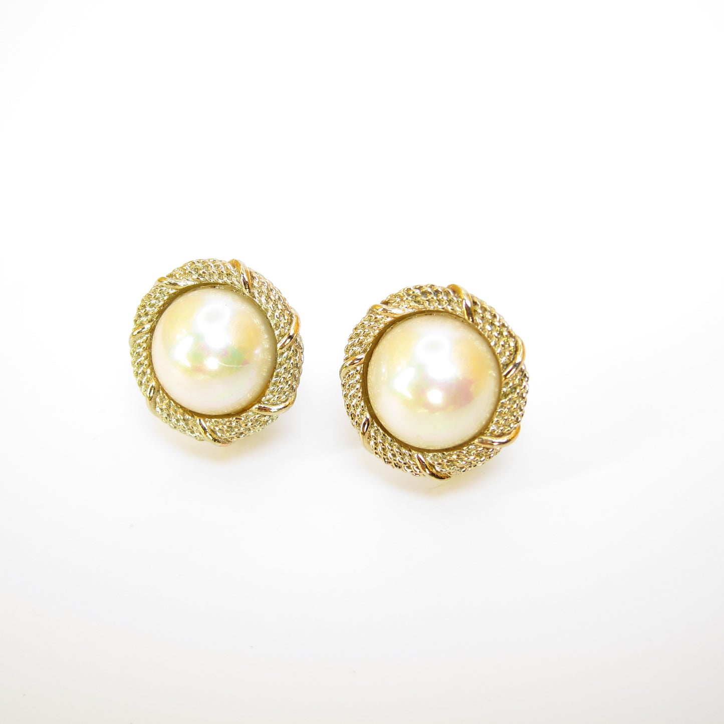 Christian Dior Vintage Round Shape Pearl Golden Clip-on Earrings