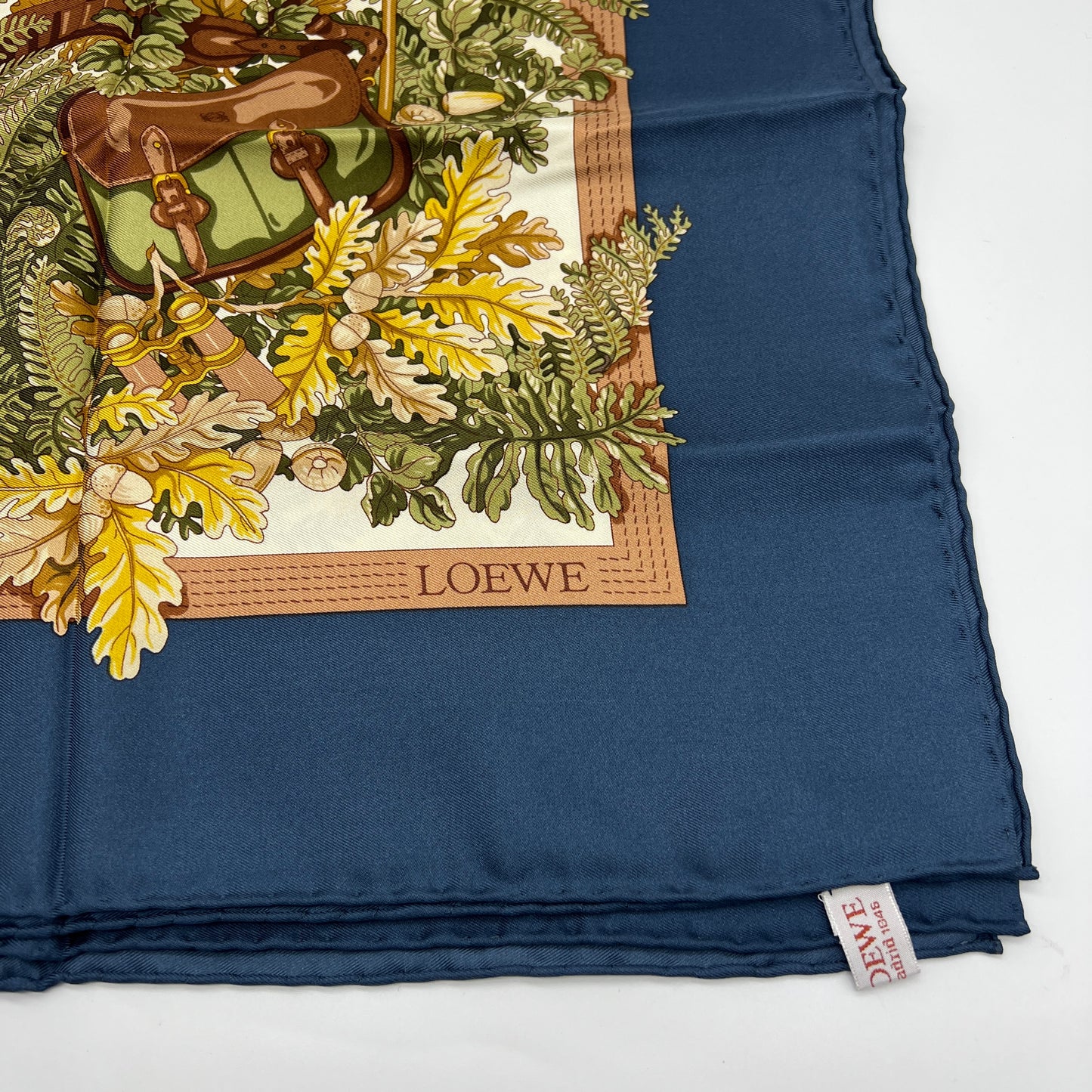 Loewe Vintage Navy And Flower Pattern Silk Scarf