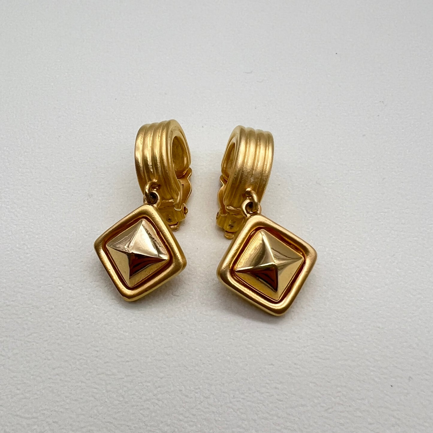 Givenchy Vintage Diamond Shape Dangling Golden Clip-on Earrings