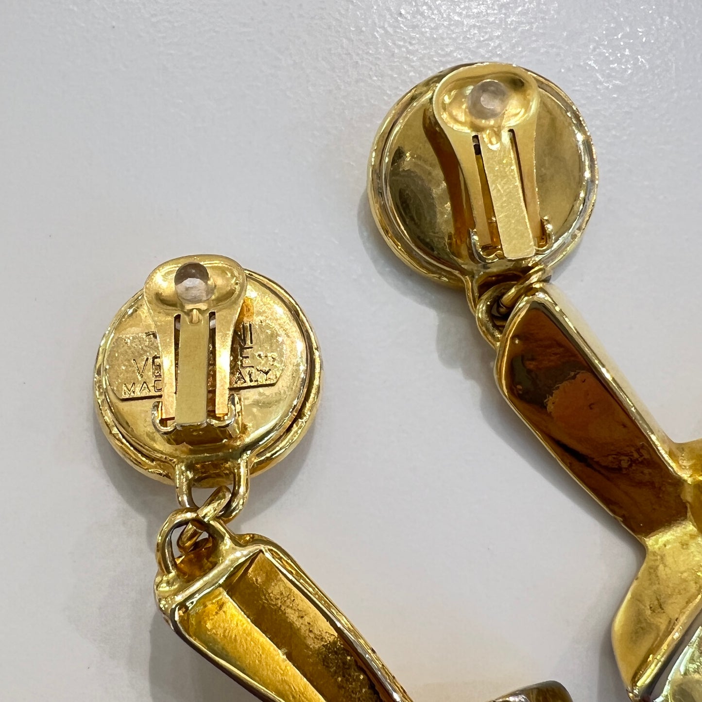 Versace Vintage Golden Medusa With Cross Dangling Clip-On Earrings