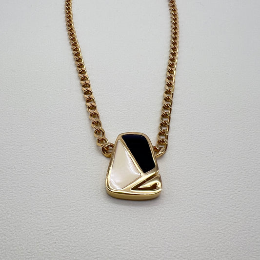 Givenchy Vintage G Logo Black and White Pendant Golden Necklace