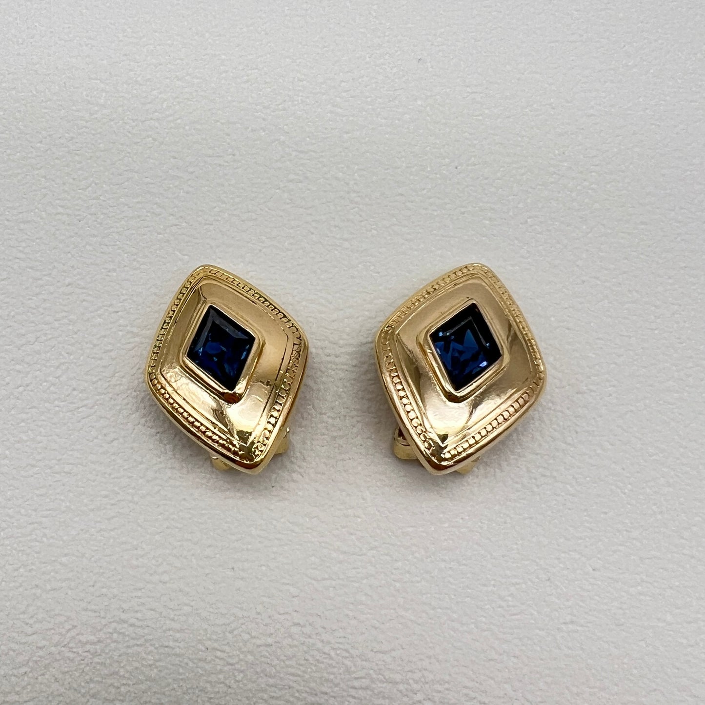 Burberry Vintage Rhombus Blue Stone Golden Clip-on Earrings