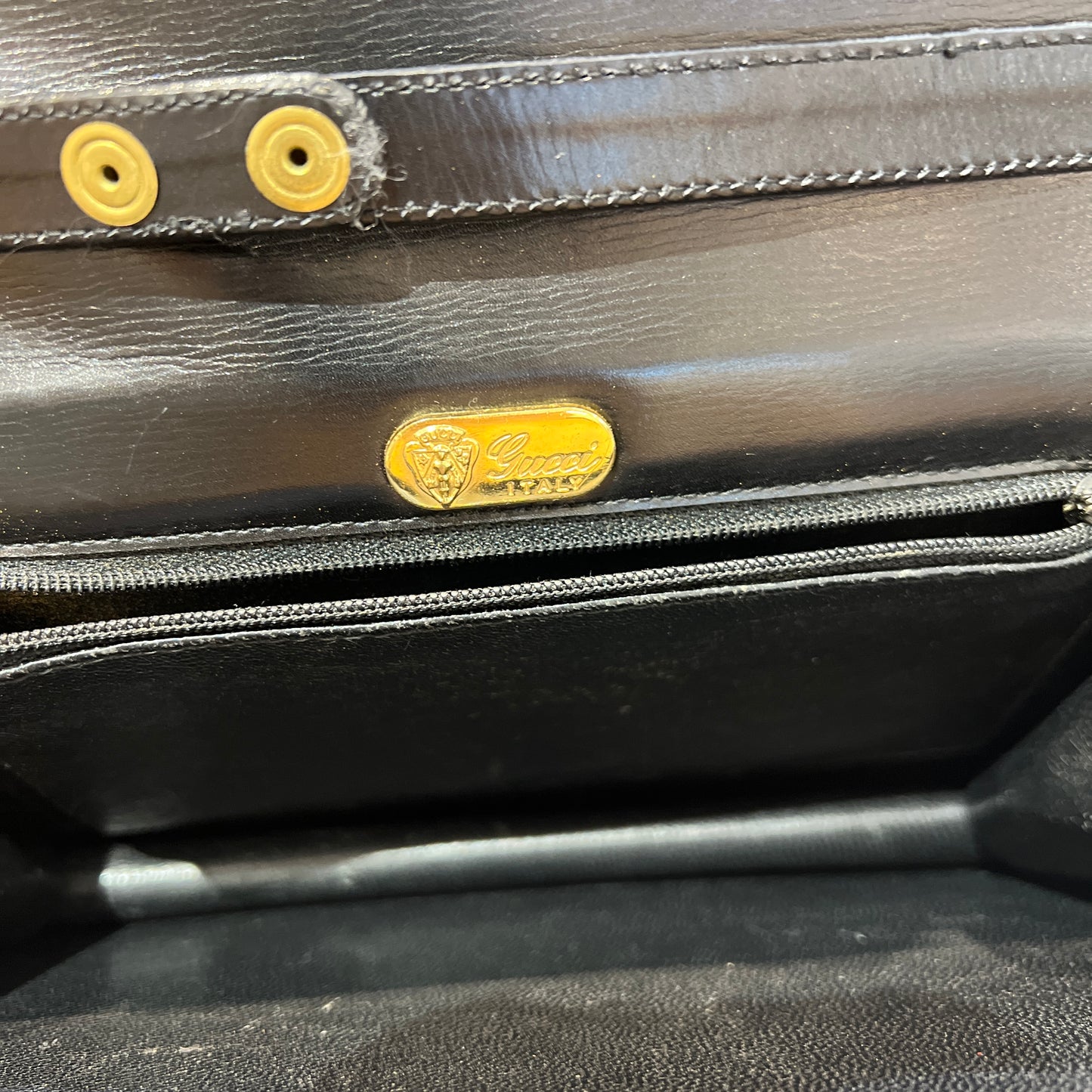 Gucci Vintage Gg Logo Black Suede With Leather Shoulder Bag