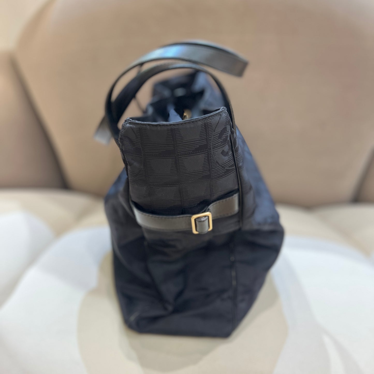 Chanel Vintage New Travel Line Large Black Tote Bag, With Zipper Version