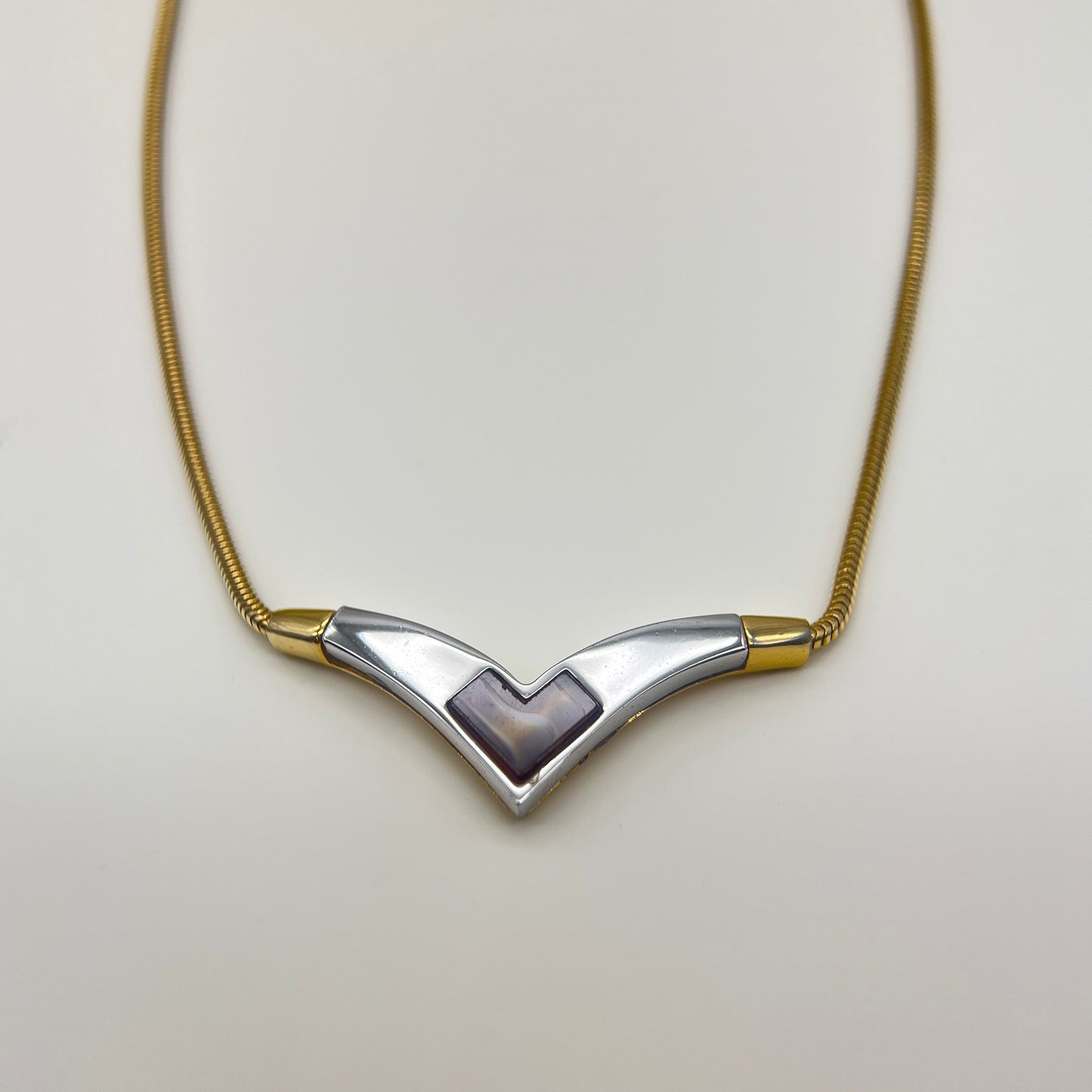 Givenchy Vintage Brown Stone On V Shape Pendant Golden Necklace