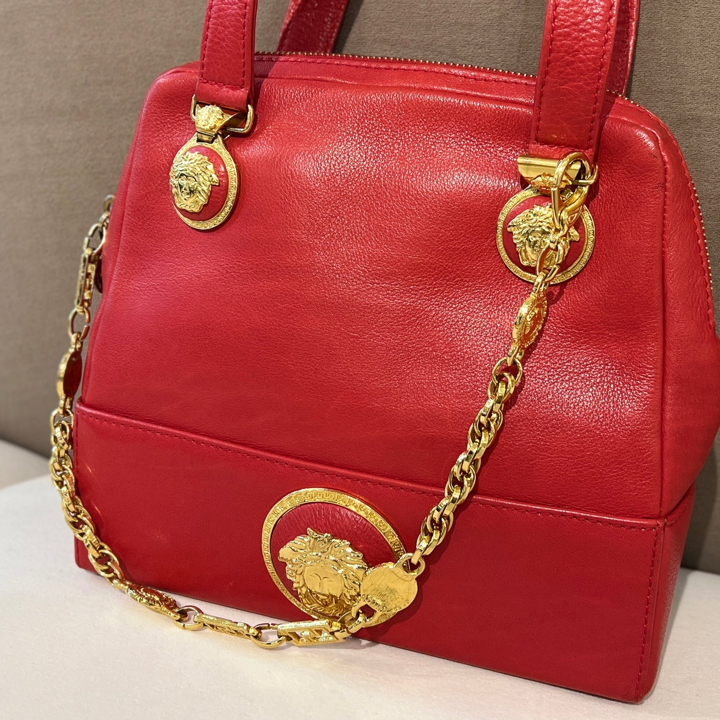 Versace Vintage Golden Medusa Red Leather Mini Handbag
